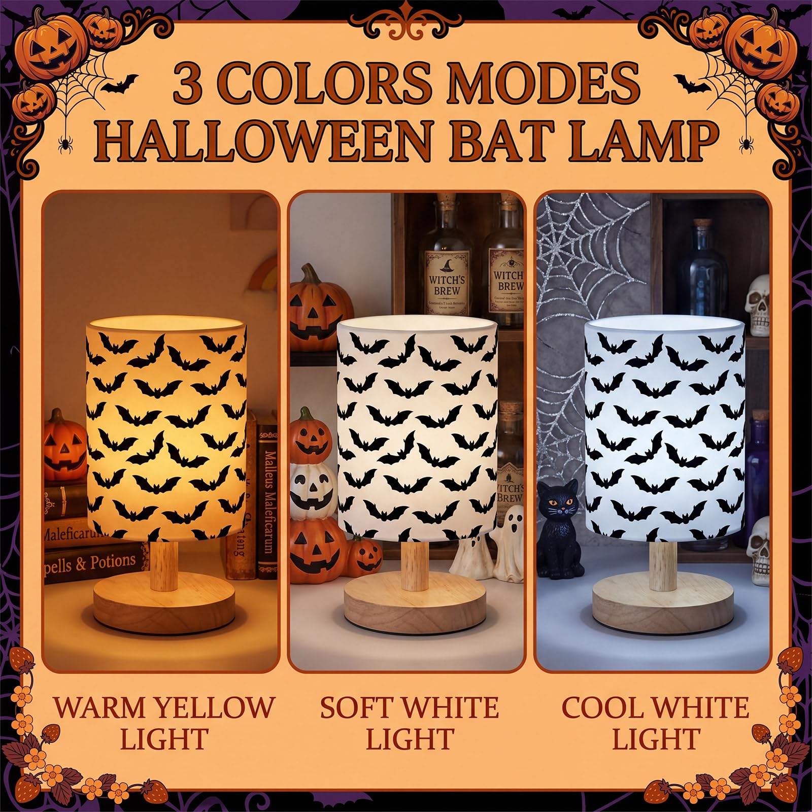 VIHOSE Woodland Animals Kids Table Lamp for Bedroom Kids Bedside Lamp with Linen Wooden Nightstand Cartoon Nursery Lampshade for Girls Boys Living Room