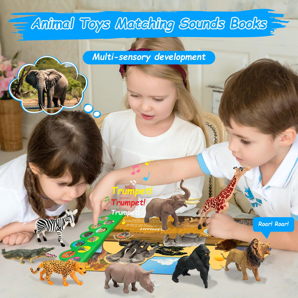 iGRATENS Dinosaur Toys with Sound Books, 10PCS Dino Toy for Toddlers & Animal Sounds Book with 10 Buttons, Realistic Plastic Animal Figures, Dinosaur Toys for Kids 3-5, Dinosaurs Lover Gifts for Kids
