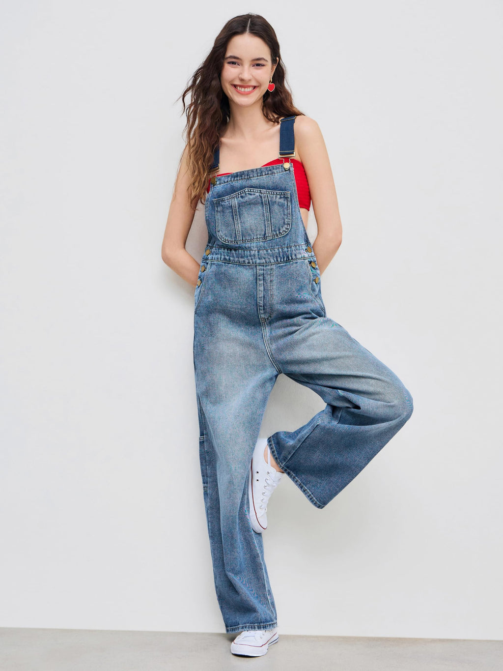 CIDER Overalls for Women Leopard Pocket Buckle Up Wide Leg Jumpsuit