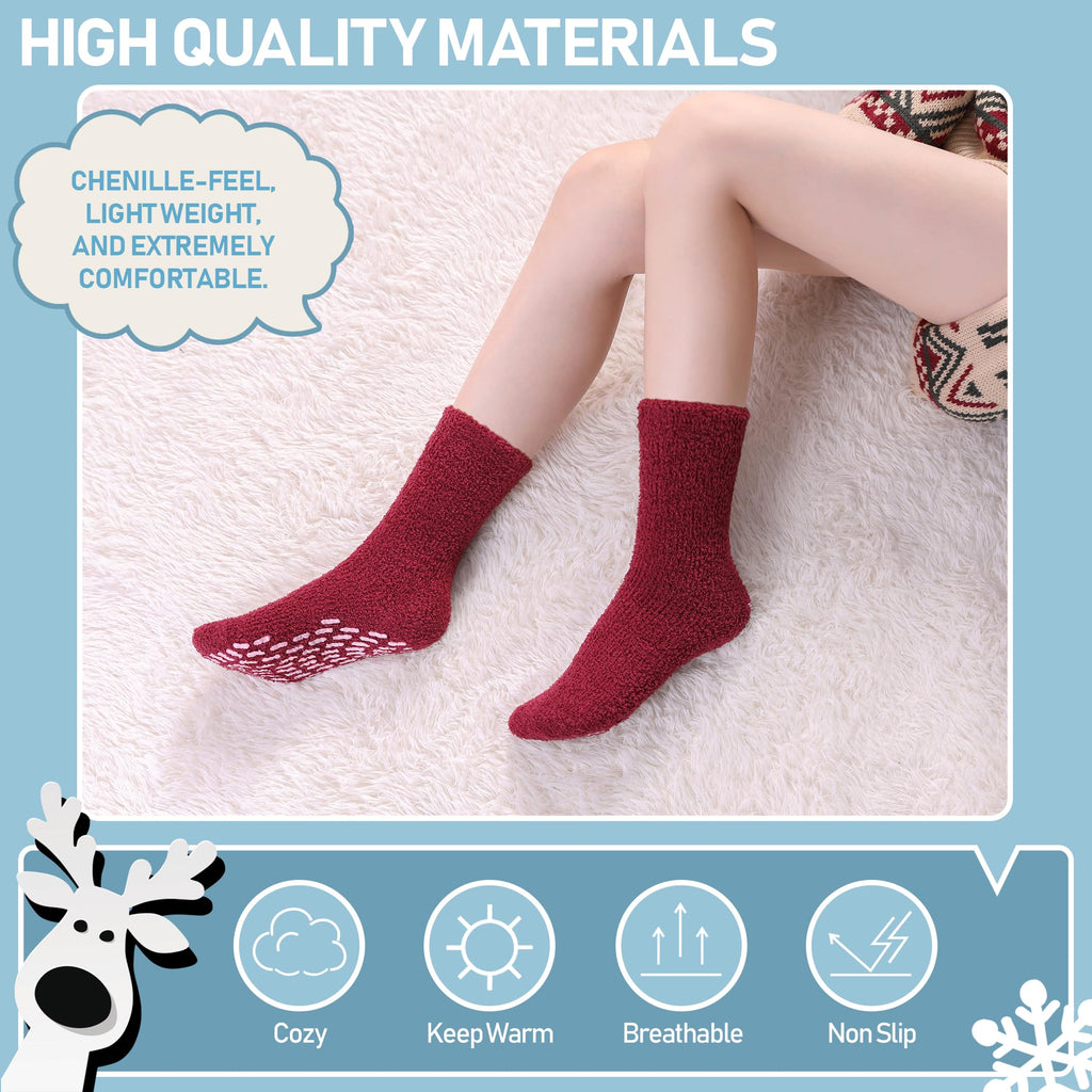 Yebing Non Slip Hospital Socks for Women with Grips Fuzzy Cozy Anti Skid Slipper Socks Winter Warm Soft Fluffy Sleep Socks