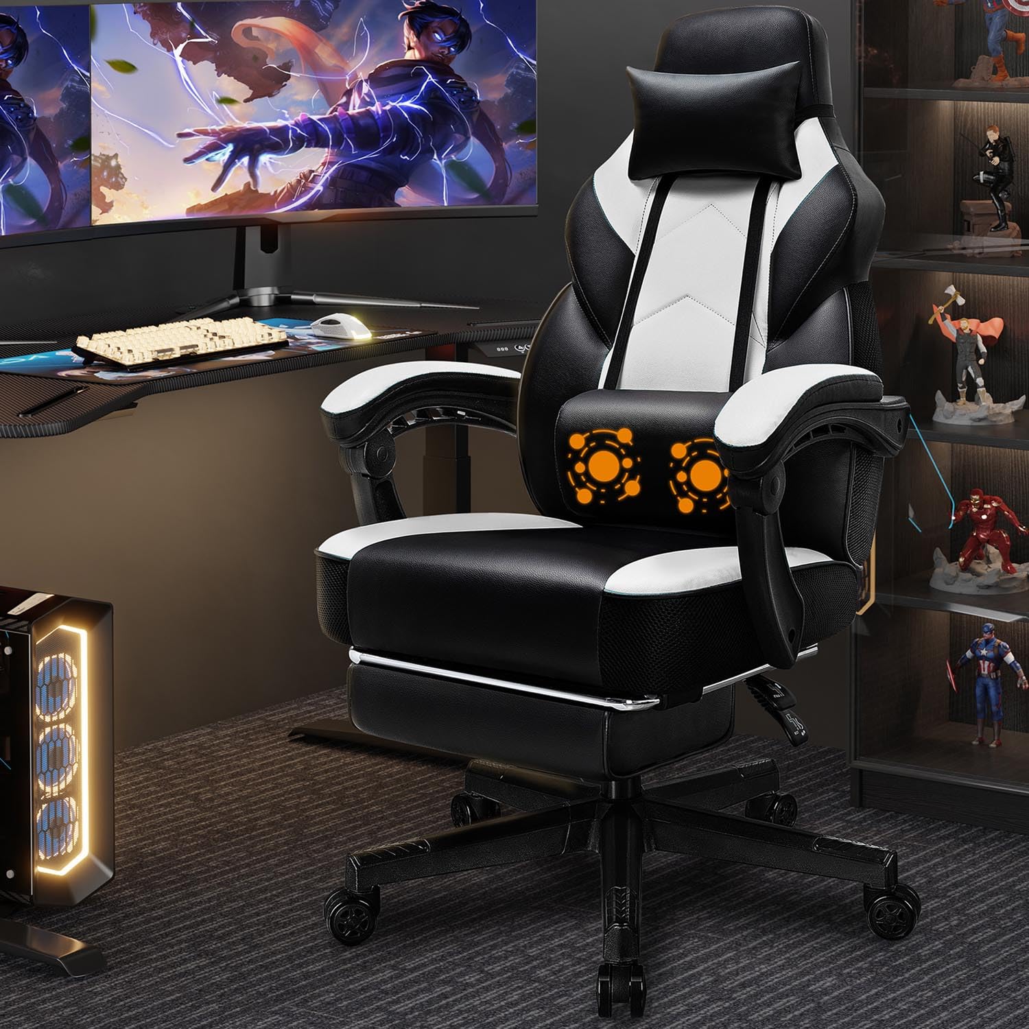 Shintenchi Gaming Chair,Video Game Chair with footrest and Massage Lumbar Support,Height Adjustable Game Chair with 360°Swivel Seat Ergonomic Computer Chair with Headrest for Office or Gaming(Blue)