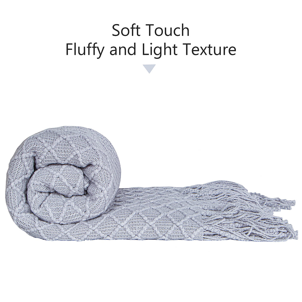 NTBAY Acrylic Knitted Throw Blanket, Lightweight and Soft Cozy Decorative Woven Blanket with Tassels for Travel, Couch, Bed, Sofa, 51x67 Inches, Grey Wave