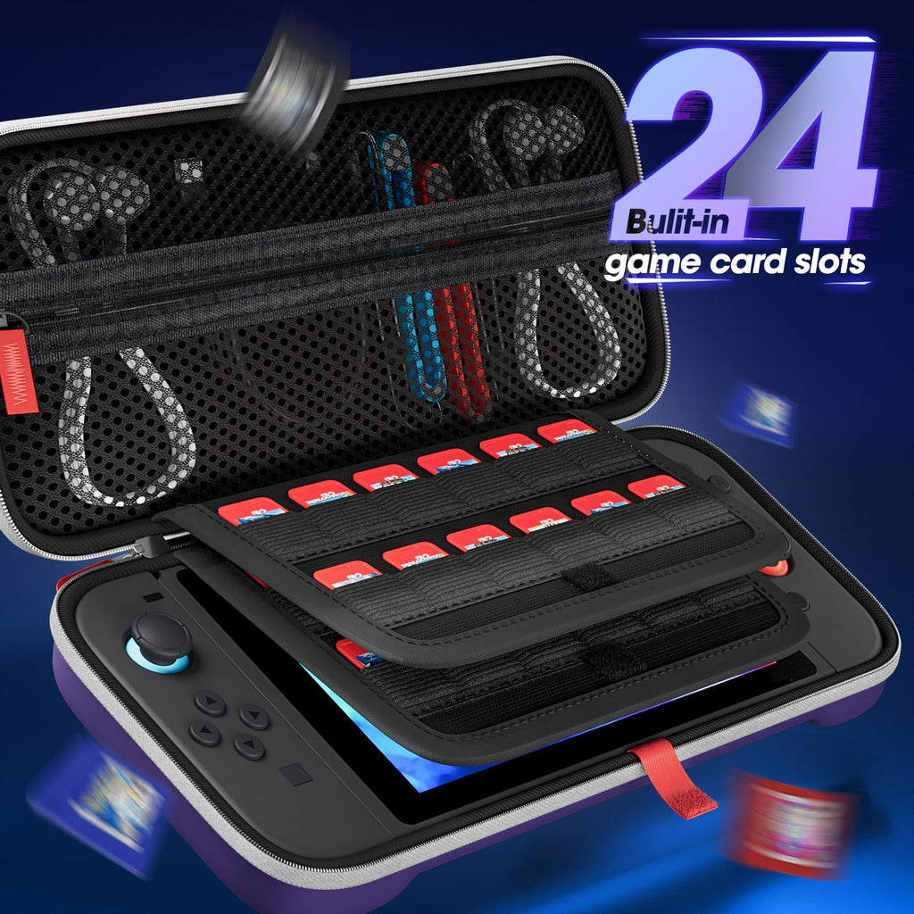 ProCase Carrying Case for Nintendo Switch 2 (2025) with 24 Game Card Slots, Hard Portable Travel Case Storage Bag Protective Pouch for 2025 Nintendo Switch 2 Console AC Adapter & Accessories -Black,L