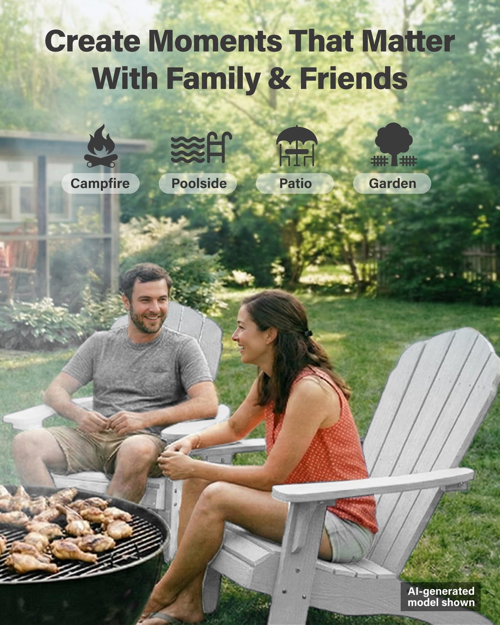 YEFU Oversized Plastic Adirondack Chair Set of 2 with Cup-Holder (Large Dual-Purpose), Weather Resistant, Poly Lumber Outdoor Chairs Duty Rating Widely Used in Patio, Lawn, Outside, Deck Chairs-Black
