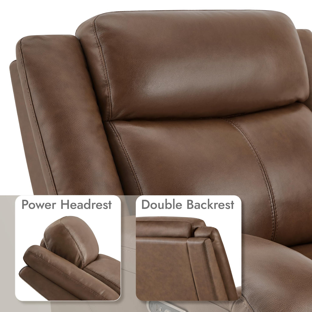 Watson & Whitely Genuine Leather Power Recliner Chairs for Adults, Wall Hugger RV Recliner with Power Headrest & Charging Ports, Electric Recliner Sofa Chair for Living Room, Black