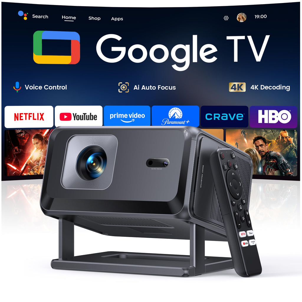 Smart Projector 4K【Bundled with Google TV Stick】Short Throw Mini Projectors, Portable Projecteur with Auto Focus & Keystone| Compatible with Netflix, Movie Projector WiFi6 & Bluetooth 5.3 Home/Outdoor