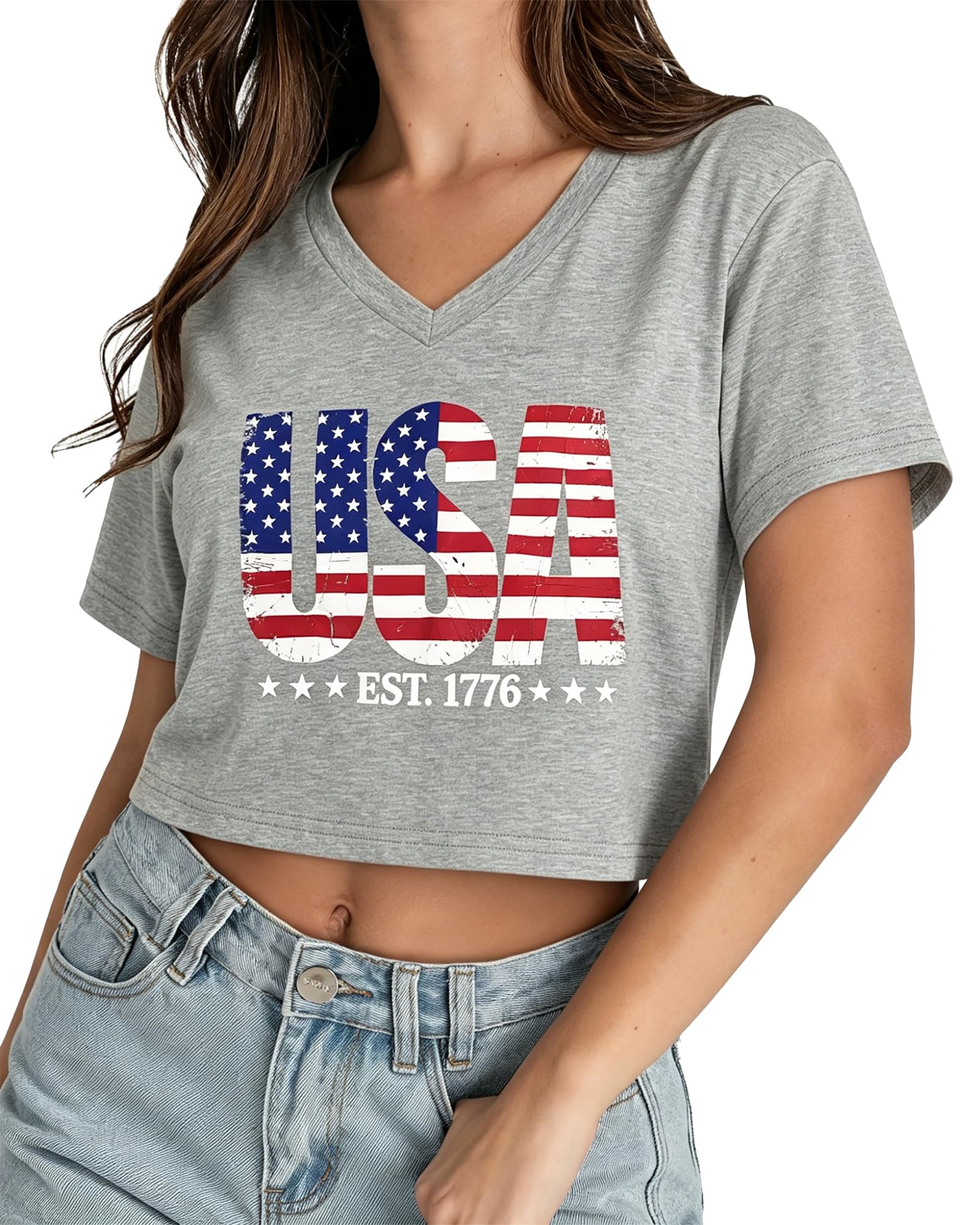 Womens Crop Tops Summer Baisc Tees V Neck T Shirts Casual Short Sleeve Cropped Top 2026