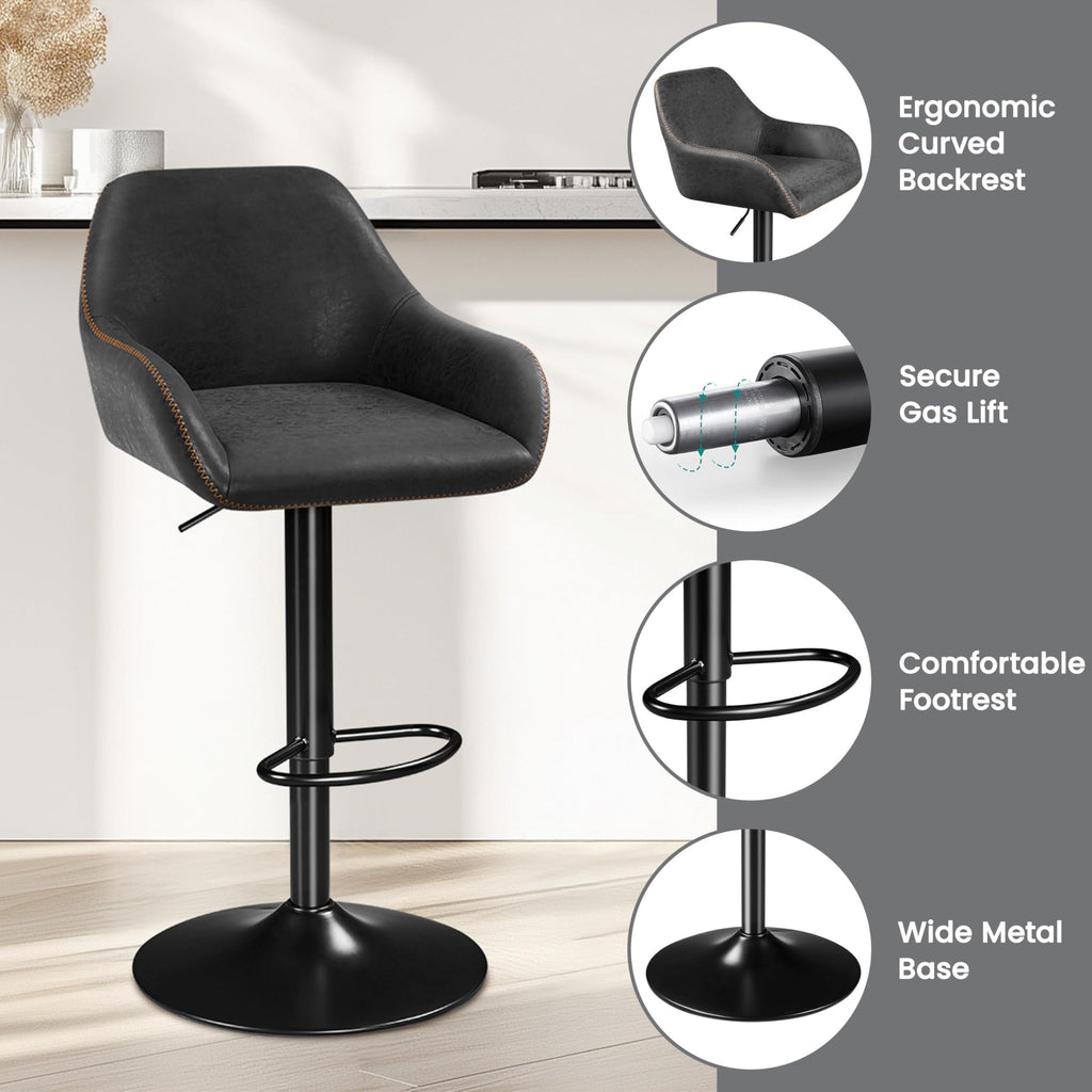 Yaheetech Bar Stools Set of 2, PU Leather Swivel Counter Height Barstools, Adjustable Bar Chairs with Backrest and Footrest, Kitchen Island Stool for Home Kitchen, Black