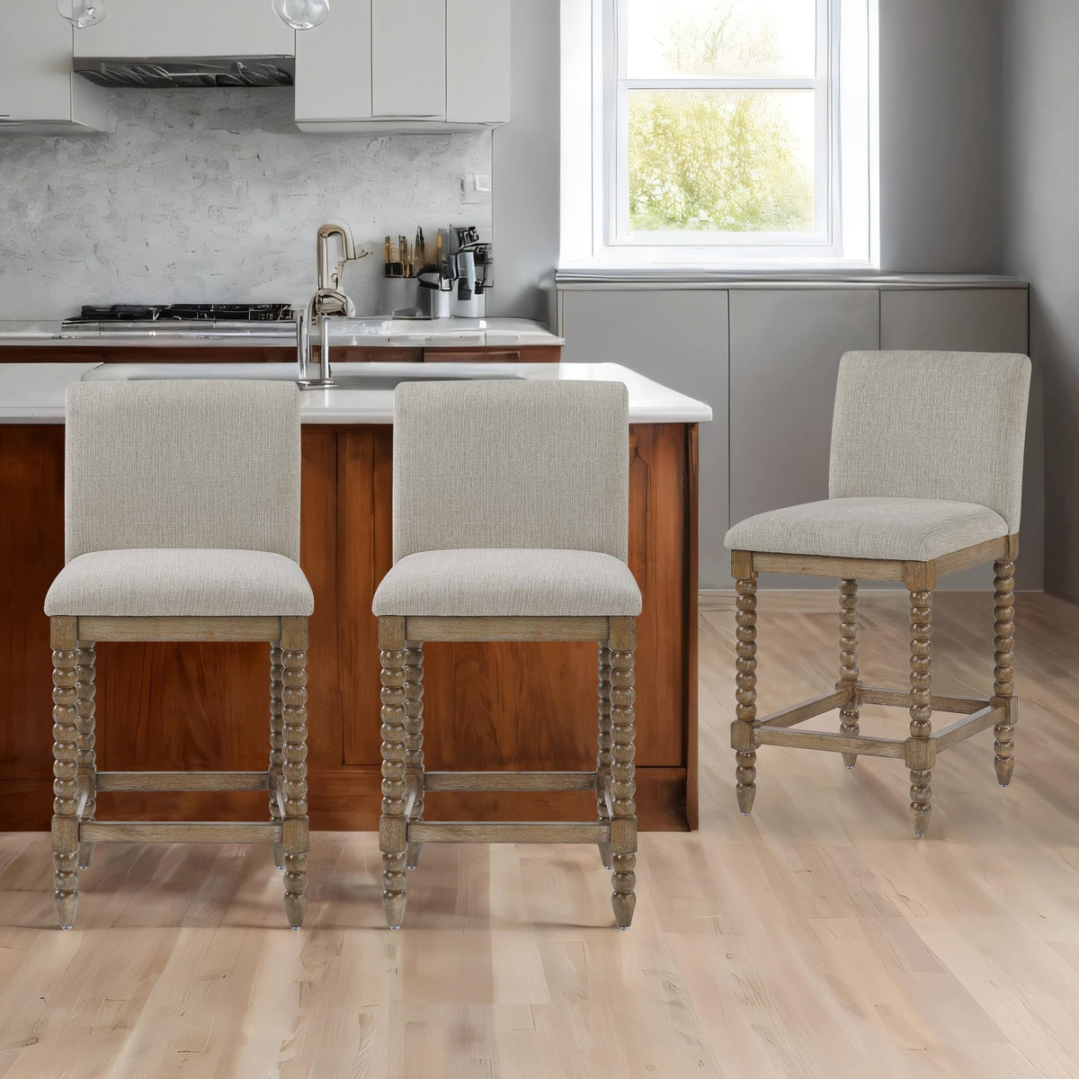 DUHOME Spindle Counter Stool with Padded Spring Seat,Wooden Bar Stools Farmhouse 26 Inch Counter Height Stools Chairs with Spindle Back for Kitchen Island