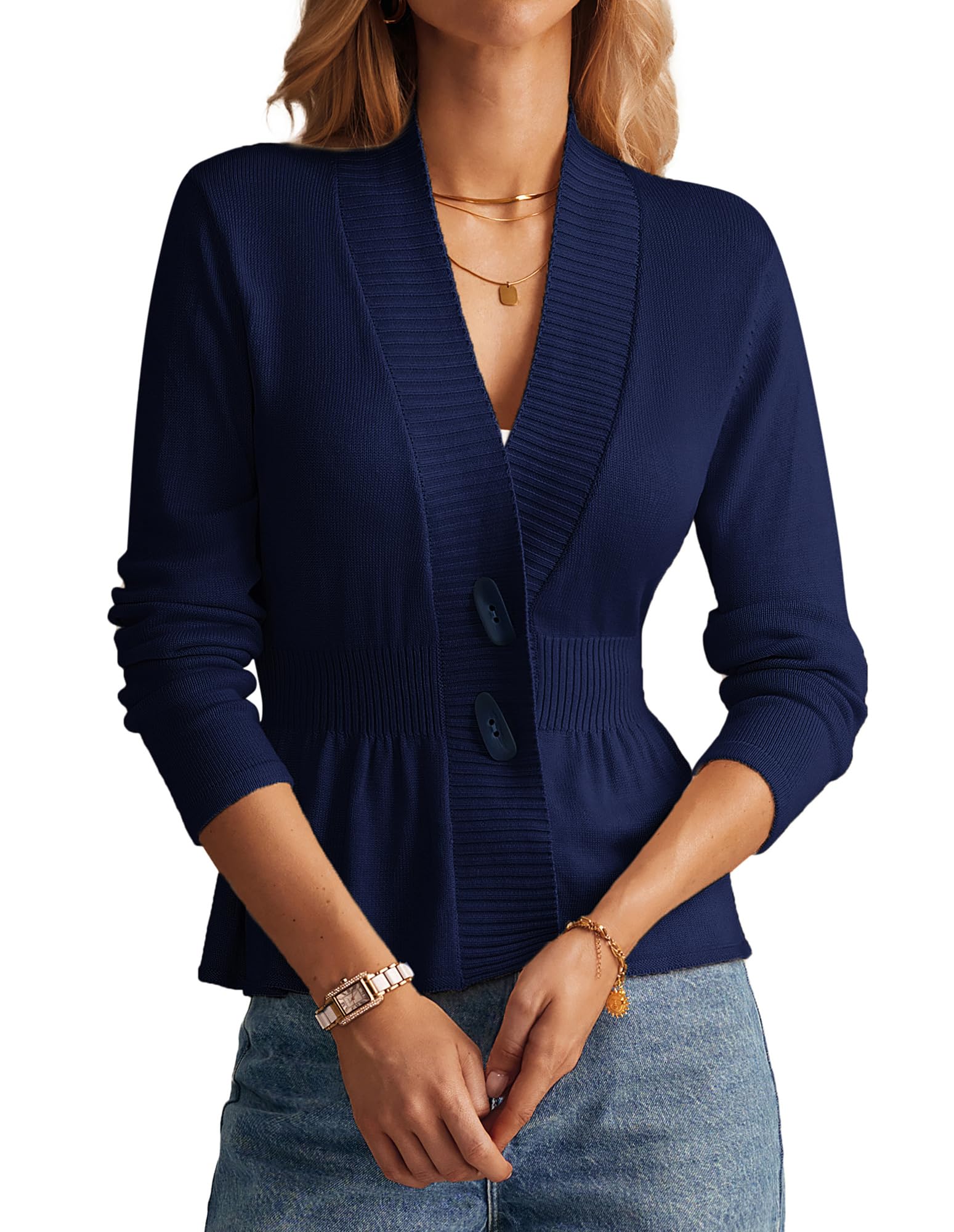 GRACE KARIN Women Cardigan Sweaters 2025 Fall,Long Sleeve Cropped Sweater Coat Trendy,Button Front Peplum Tops Lightweight