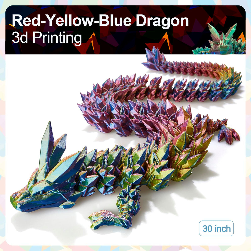 24" Large 3D Printed Dragon - Huge Articulated Crystal Dragon Fidget Toy, Giant Flexible 3D Dragon Figure, Birthday Gift for Boys Girls Kids & Collectors, Home Office Executive Desk Decor