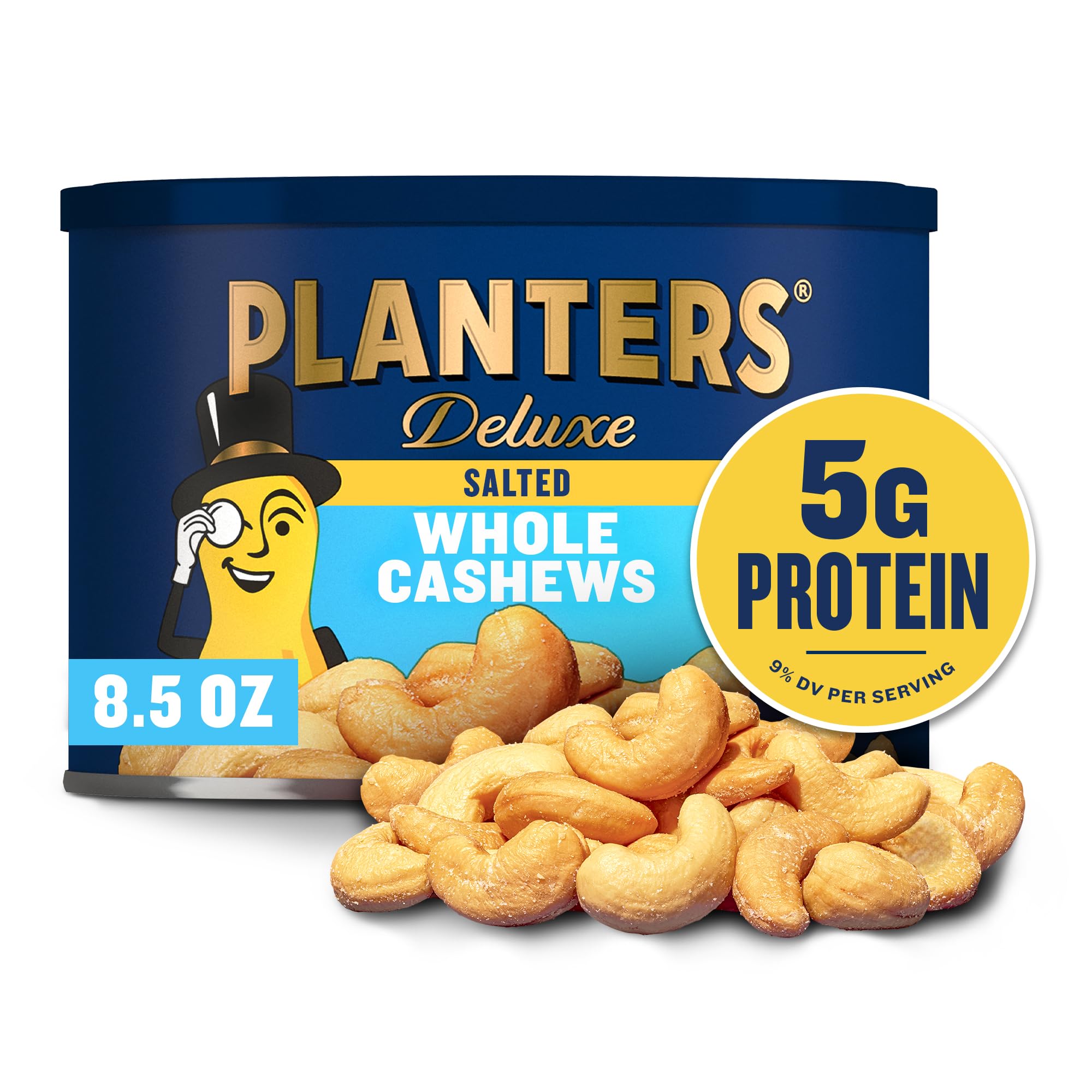 PLANTERS Deluxe Lightly Salted Whole Cashews, 18.25 oz. Resealable Container - Lightly Salted Cashews & Lightly Salted Nuts - Snacks for Adults & Kids - Vegan Snacks, Kosher
