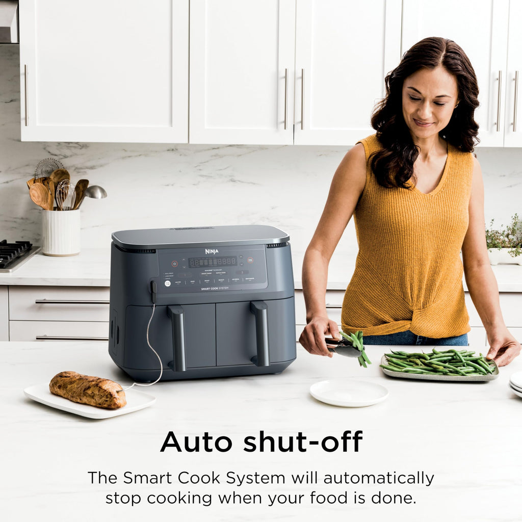 Ninja DZ550 Foodi 10 QT 6-in-1 DualZone Smart XL Air Fryer with 2 Independent Baskets, Smart Cook Thermometer for Perfect Doneness, Match Cook & Smart Finish to Roast, Dehydrate & More, Grey