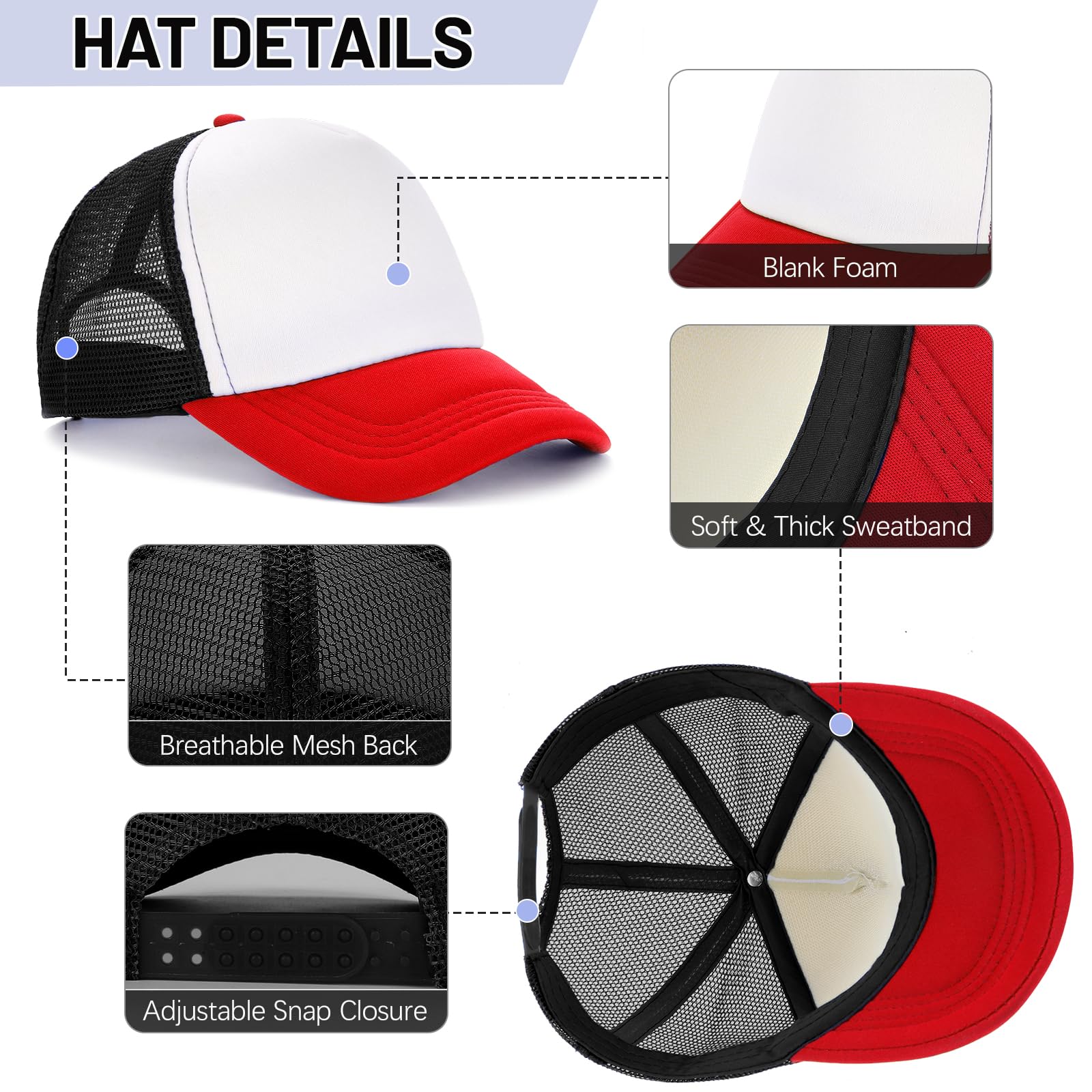 Ultrafun 10 Pack Trucker Hat Mesh Sublimation Blank Hats Adjustable Baseball Caps Hats for Men Women