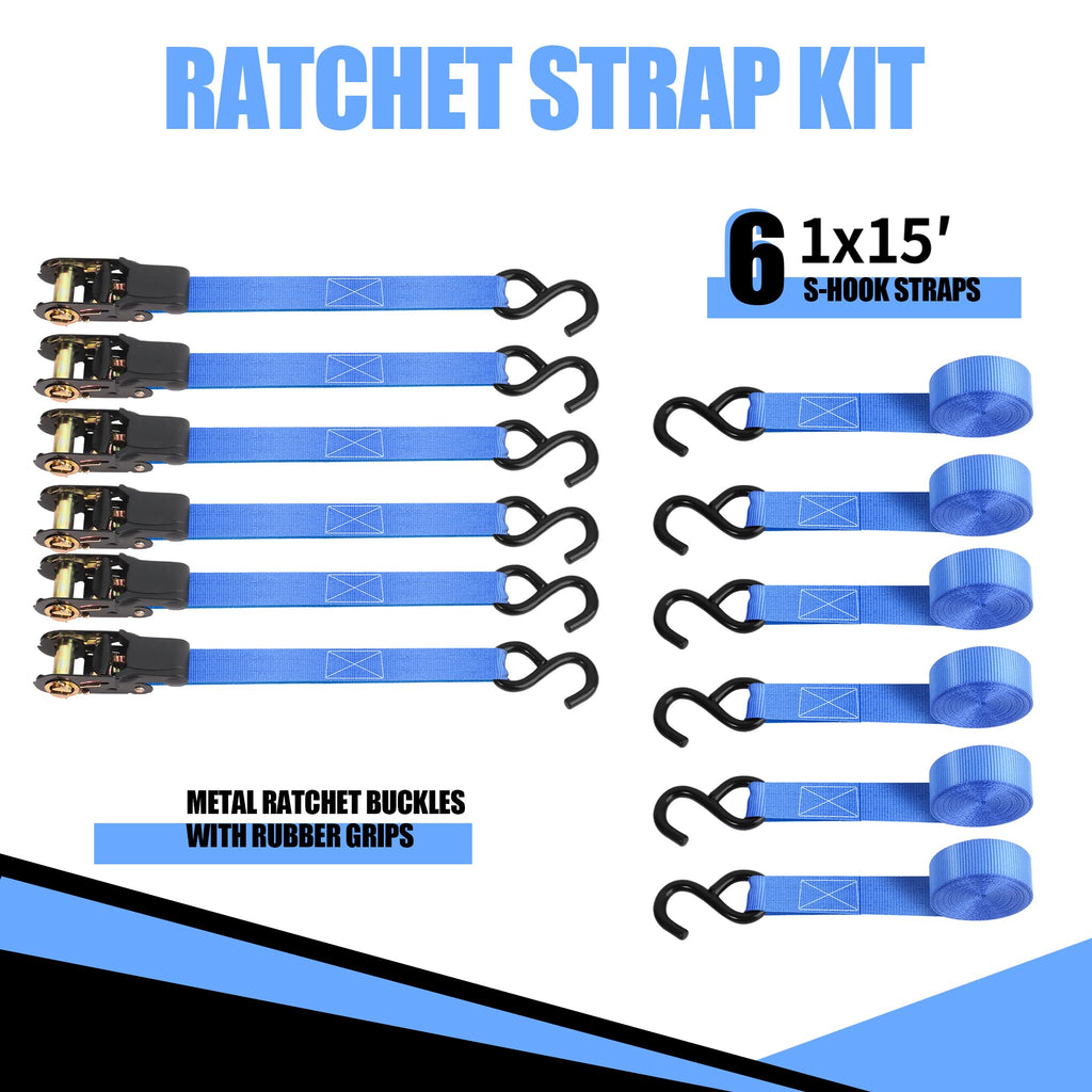 Cartman Ratchet Tie Down, 4Pk 15Ft, 500Lbs Load Cap/ 1500Lbs Break Strength, Cargo Straps for Moving Appliances, Lawn Equipment, Motorcycle in a Truck, with Carry Bag