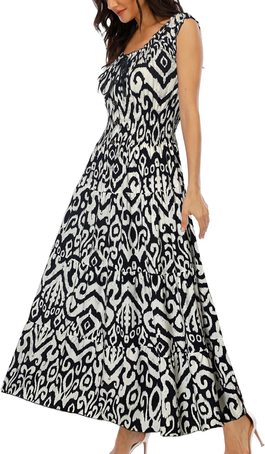 OSTOO Women's 2026 Summer Boho Floral Print Tiered Casual Flowy Long Maxi Dress
