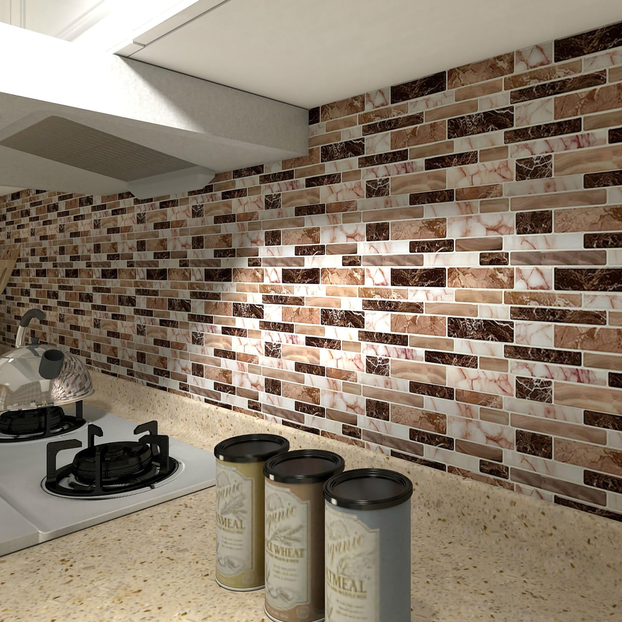 WOWSTAR 10-Sheet Peel and Stick Backsplash Tile for Kitchen, Back Splash Stick On Tiles for Kitchen Wall (Sand)
