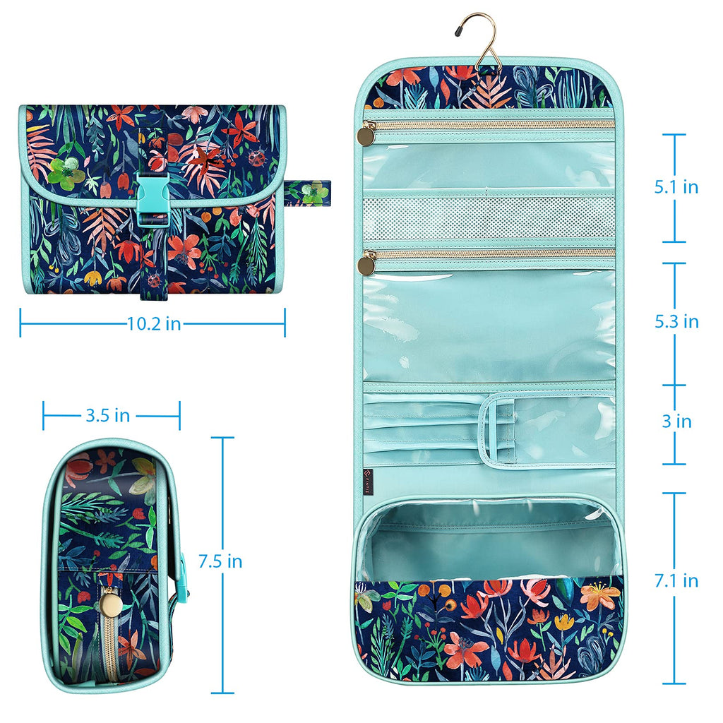 FINTIE Portable Toiletry Cosmetic Travel Bag, Large Water Resistant Hanging Makeup Organizer Storage Pouch Case for Women Girls (Blooming Hibiscus)