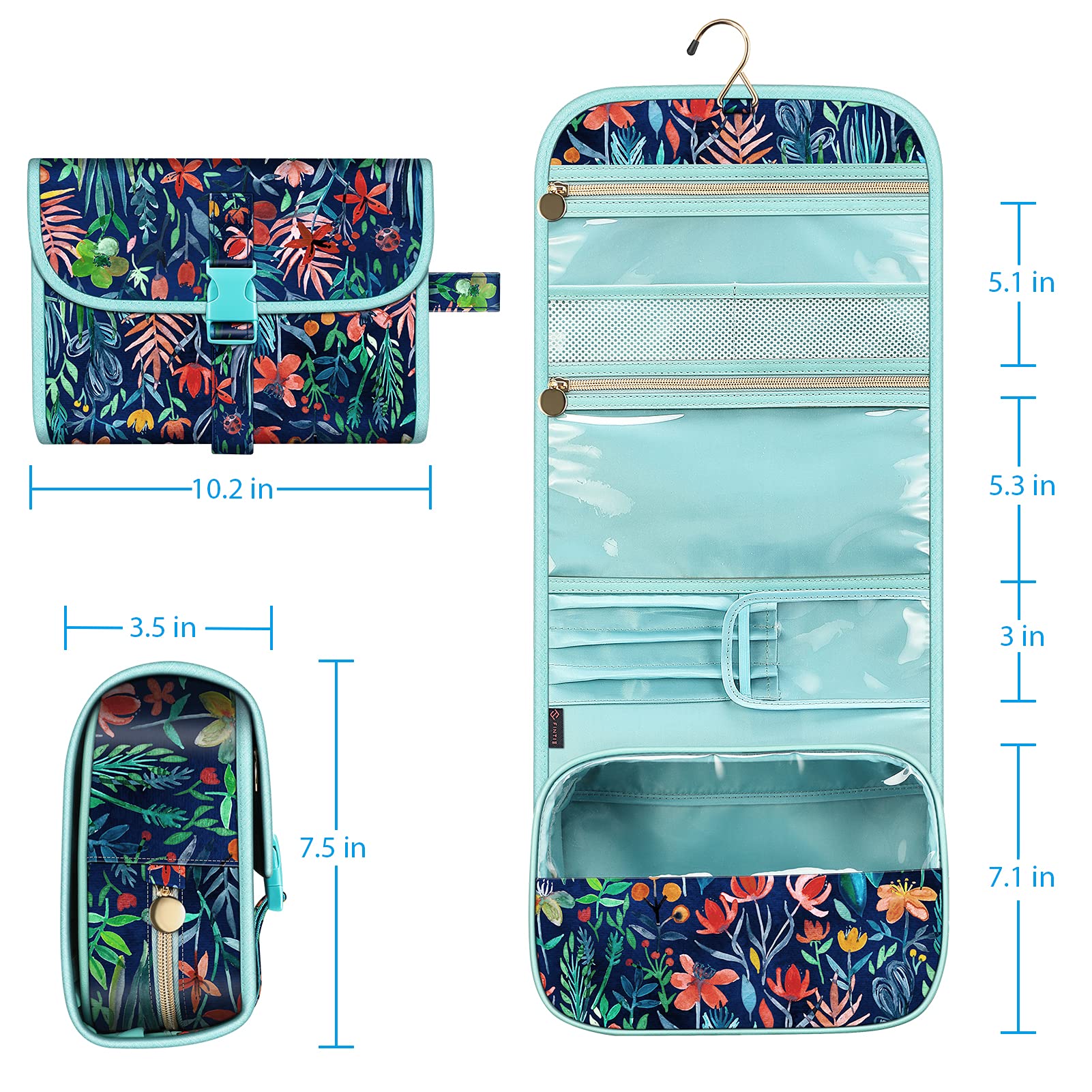 FINTIE Portable Toiletry Cosmetic Travel Bag, Large Water Resistant Hanging Makeup Organizer Storage Pouch Case for Women Girls (Blooming Hibiscus)