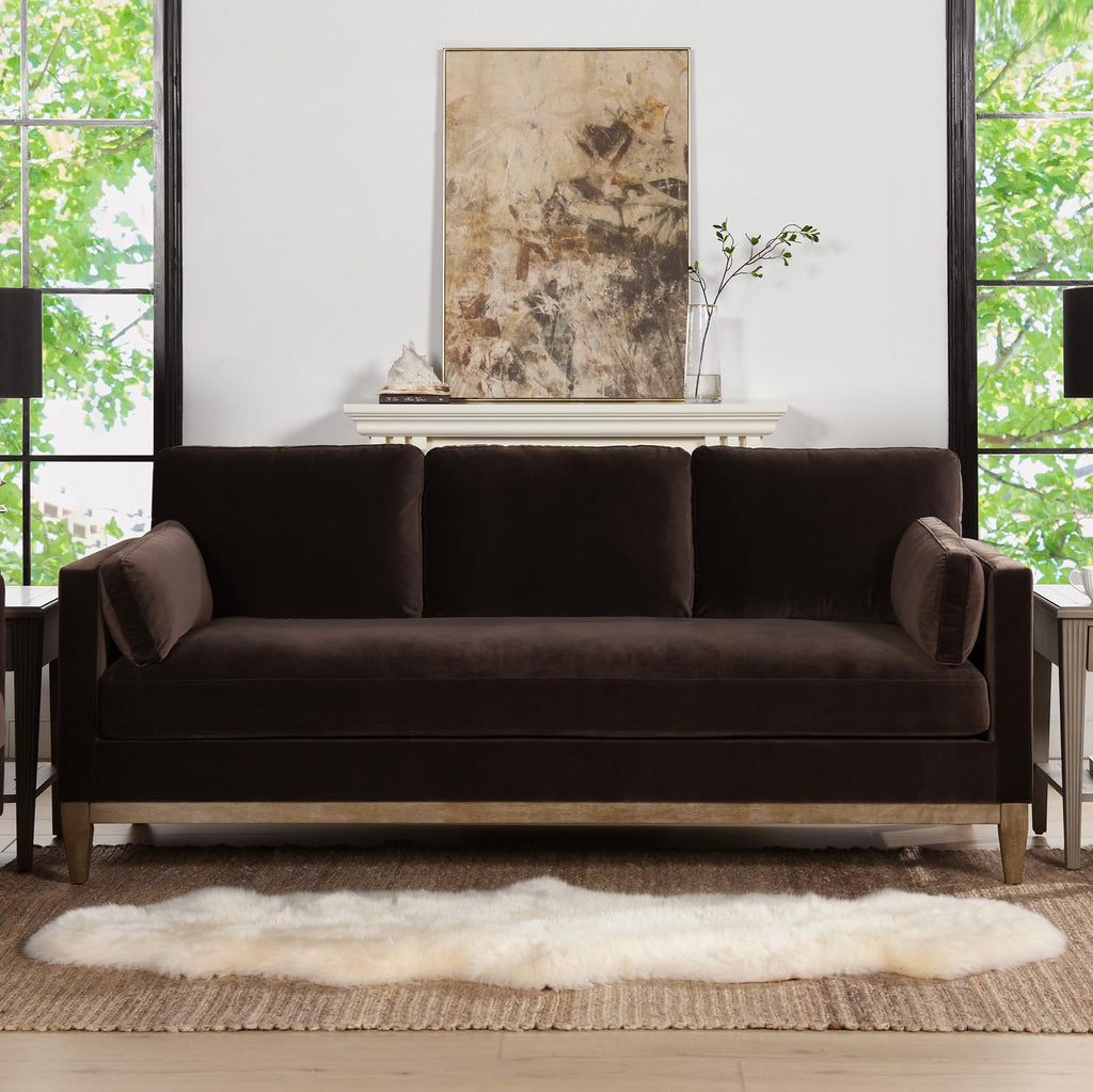 Jennifer Taylor Home Knox 84" Modern Farmhouse Performance Velvet Fabric Living Room Sofa Couch in Burnt Orange