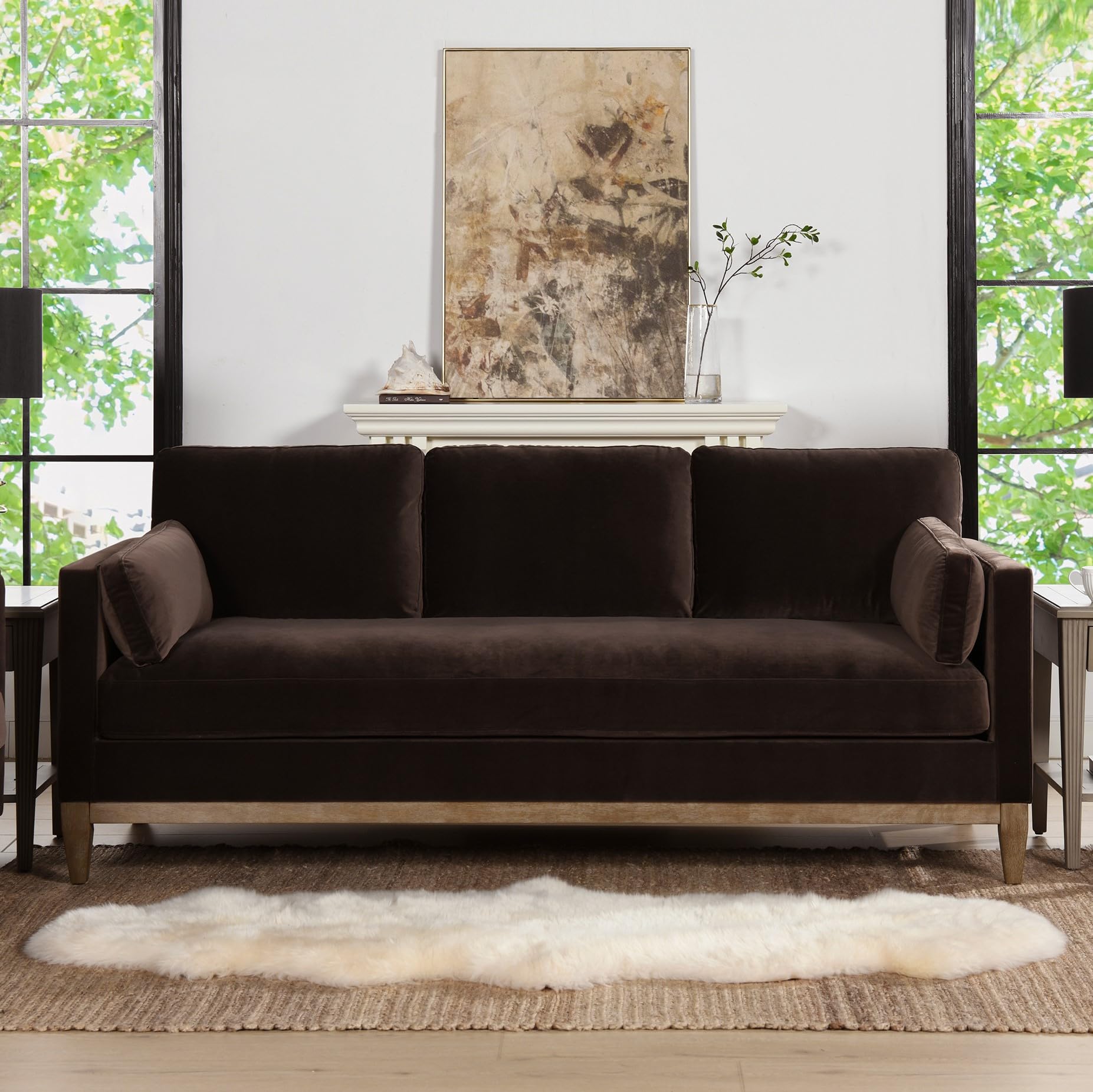 Jennifer Taylor Home Knox 84" Modern Farmhouse Performance Velvet Fabric Living Room Sofa Couch in Burnt Orange