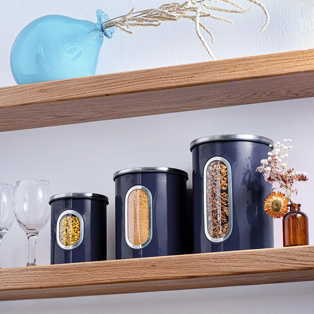 Mixpresso 3-Piece Aqua Blue Canisters Sets For The Kitchen, Airtight Canister Set With See Through Window, Storage Jars for Coffee Container, Tea Organizer & Sugar Canister, Kitchen Canisters