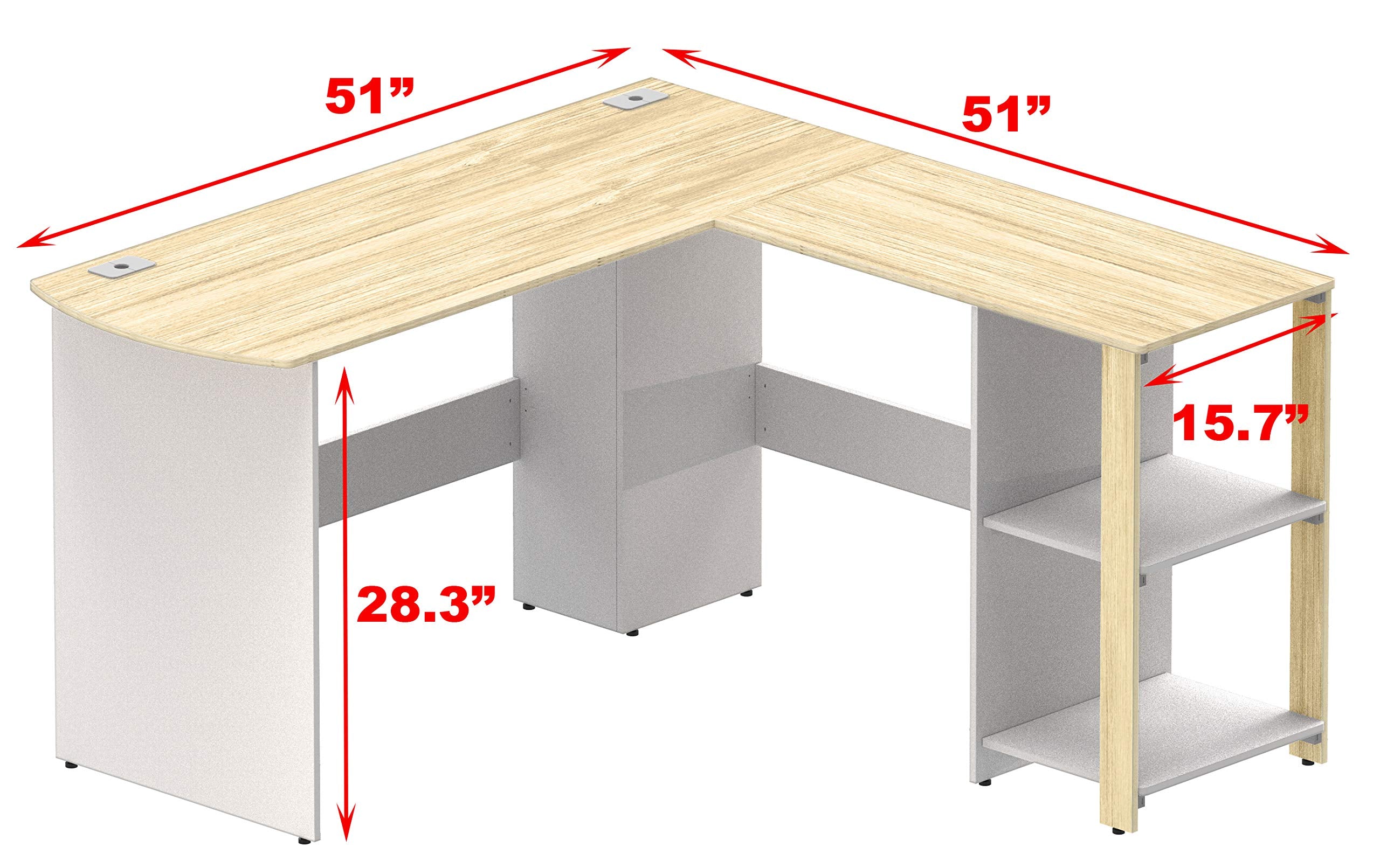 SHW 51 x 51 Inches L-Shaped Home Office Wood Corner Desk wtih Storage, Black