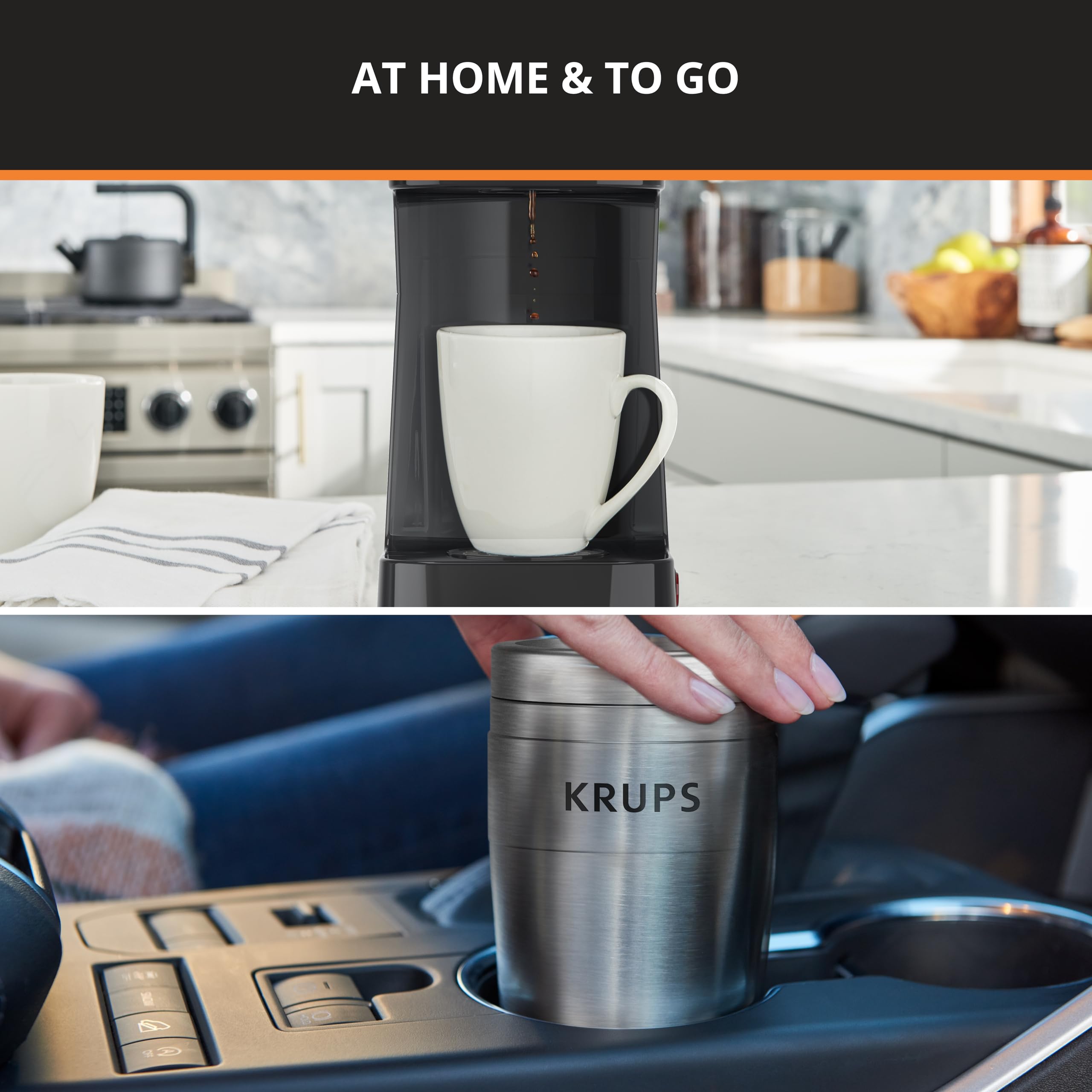 KRUPS Simply Brew Coffee Maker - Multi-Serve 4-in-1 with Stainless Steel Travel Tumbler, Black, 14oz
