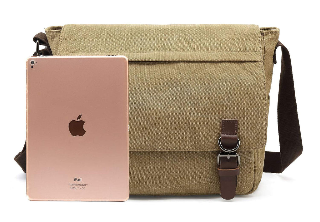 Sechunk Canvas Vintage Messenger Bag Shoulder bag Leather Large Travel Crossbody bags for men women 15inch Laptop