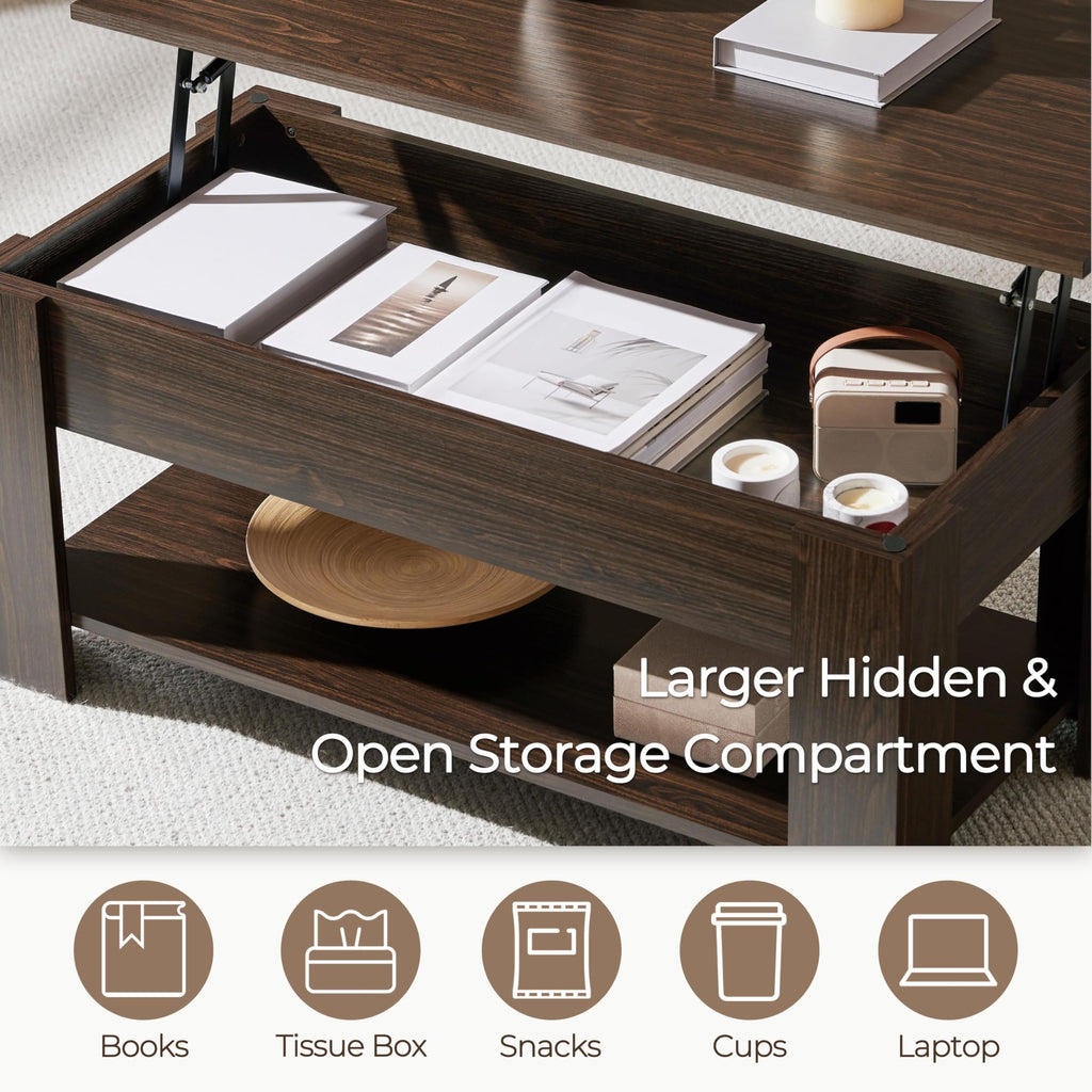 Yaheetech Wooden Coffee Table, Lift Top Coffee Table with Large Hidden Storage Shelf, Lift Tabletop Dining Tables for Living Room, Home Small Space, 38.6in, Black