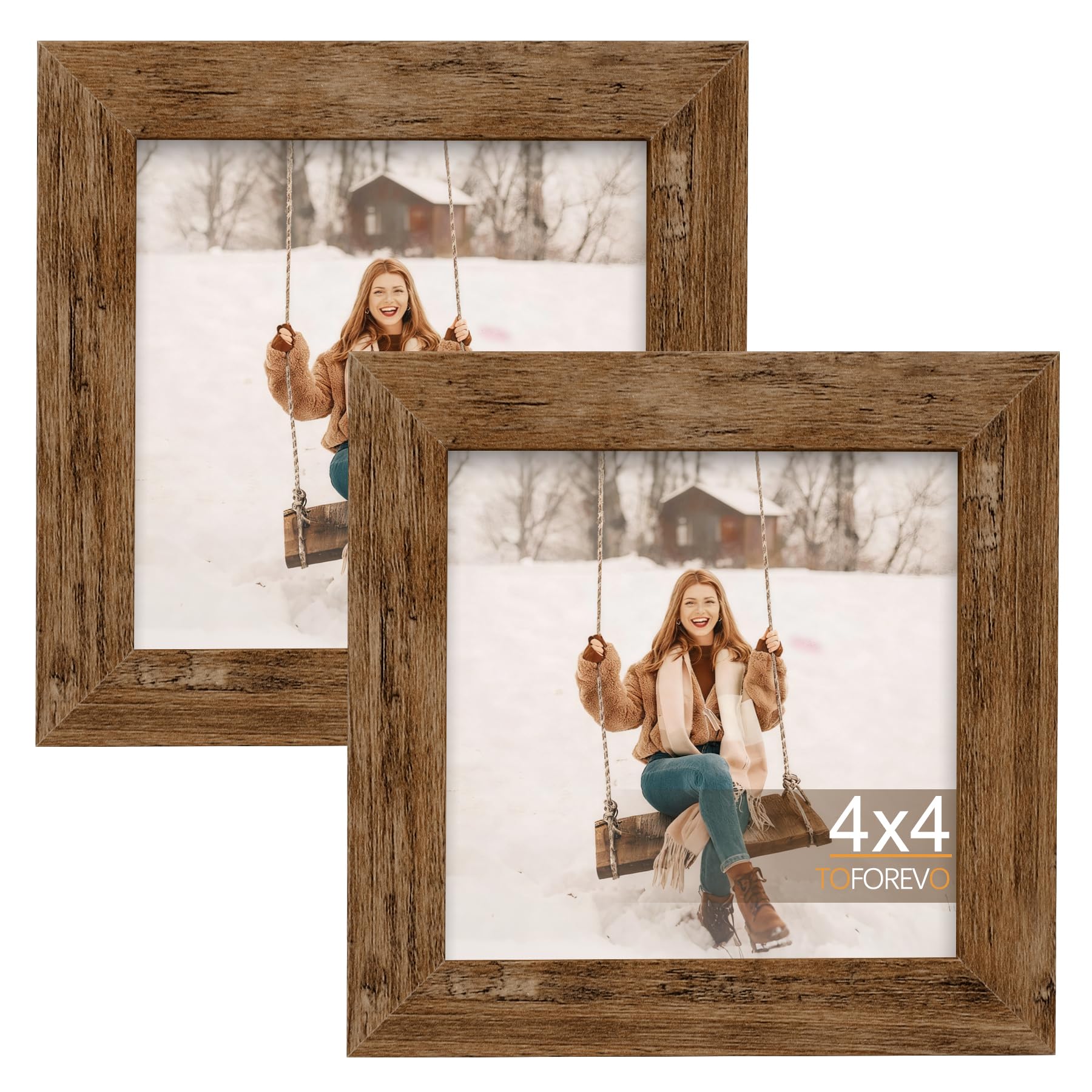 TOFOREVO Picture Frames 4x4 Set of 2 Black Wood Grain Photo Frame for Gallery Wall Mounting or Tabletop Display