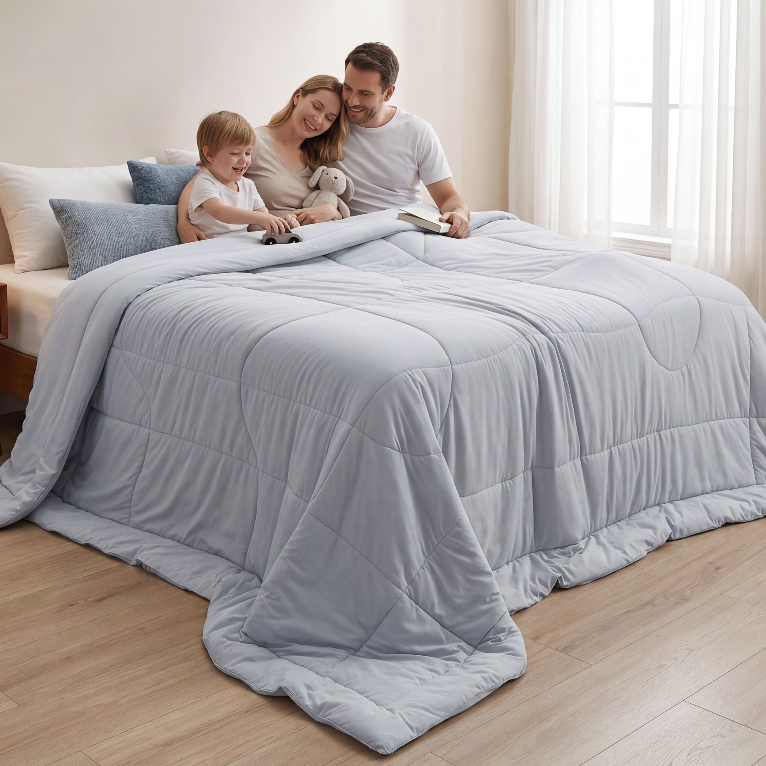 Bedsure Cooling Comforter King Size - Cooling Blankets for Hot Sleepers, Lightweight Comforter for Summer with Dual-Sided Cool Tech, Soft Breathable Cold Blanket for Sleeping, Grey, 102x90 Inches