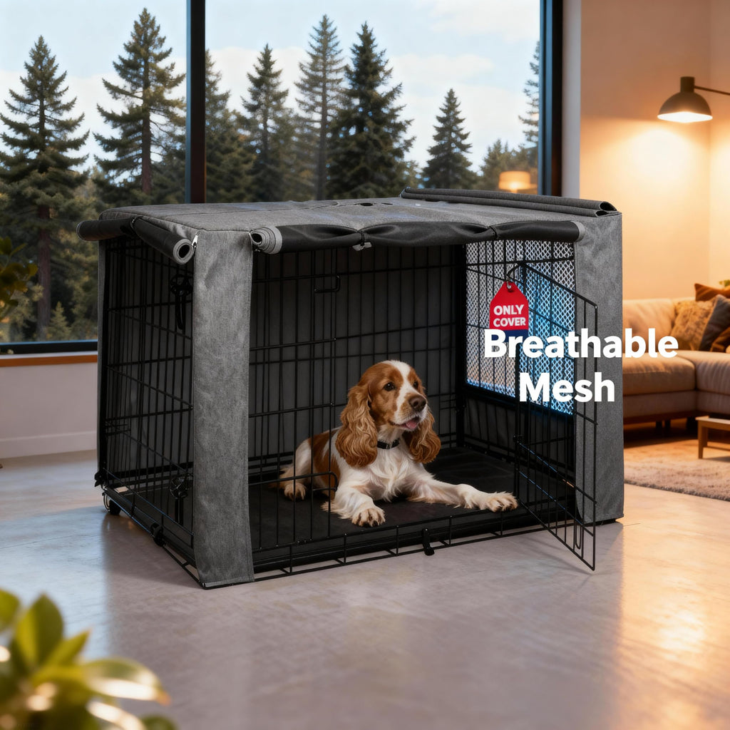HiCaptain Dog Crate Cover 24.0" L x 18.0" W x 20.0" H with Breathable Mesh, Durable Heavy Duty Kennel Cover, Dual Zippered Panels, Windproof Waterproof UV-Resistant(Beige)