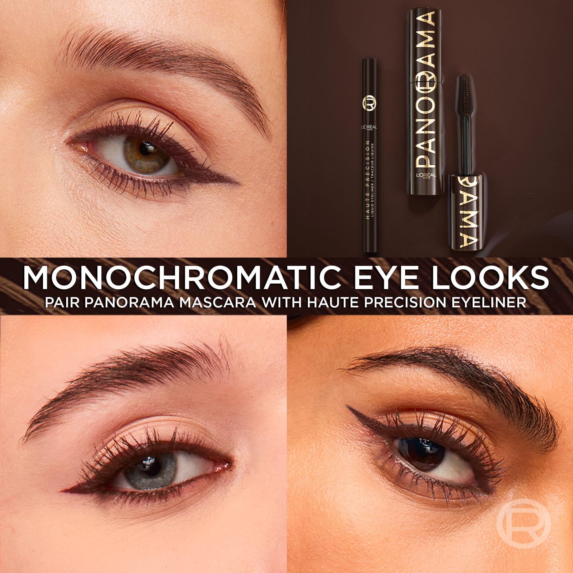 L'Oreal Paris Voluminous Panorama Mascara, Volumizing and Lengthening Formula, Longwear, Smudge-Resistant and Washable, All Night Black Mascara, 0.33 Fl Oz