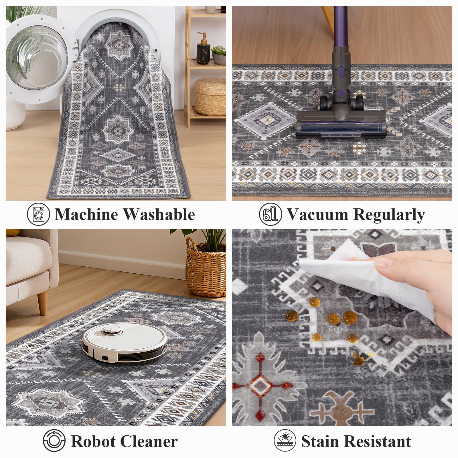 HEBE Boho Kitchen Rug Sets 3 Piece with Runner Non Slip Kitchen Rugs and Mats Washable Kitchen Mats for Floor Thick Kitchen Floor Mat Carpet Runner Rugs for Hallway Laundry Holiday Decor