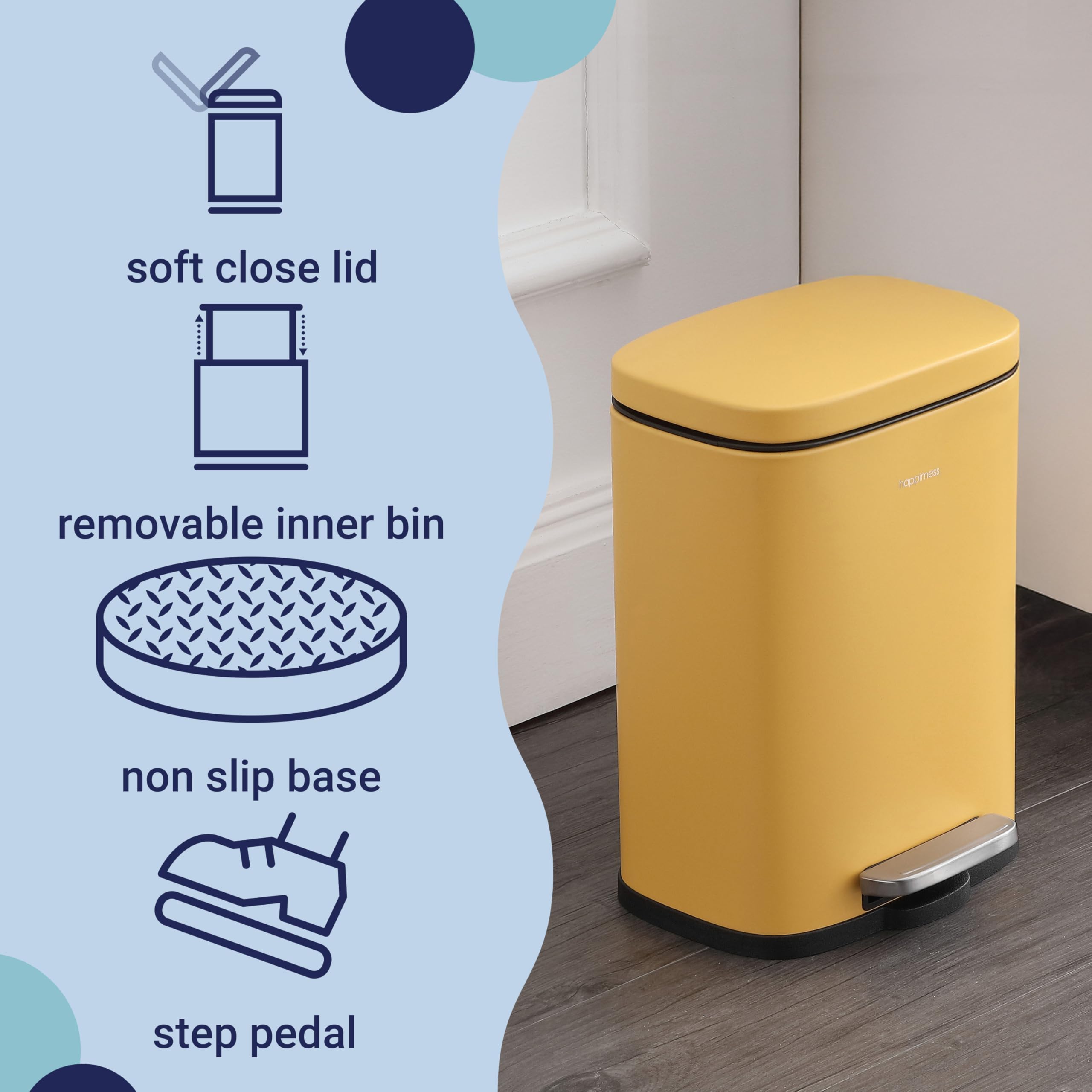 happimess HPM1006B Connor Rectangular 13-Gallon Trash Can with Soft-Close Lid and Free Mini Trash Can, Fingerprint Resistant, Modern, Minimalistic for Home, Kitchen, Office, Bathroom, Black