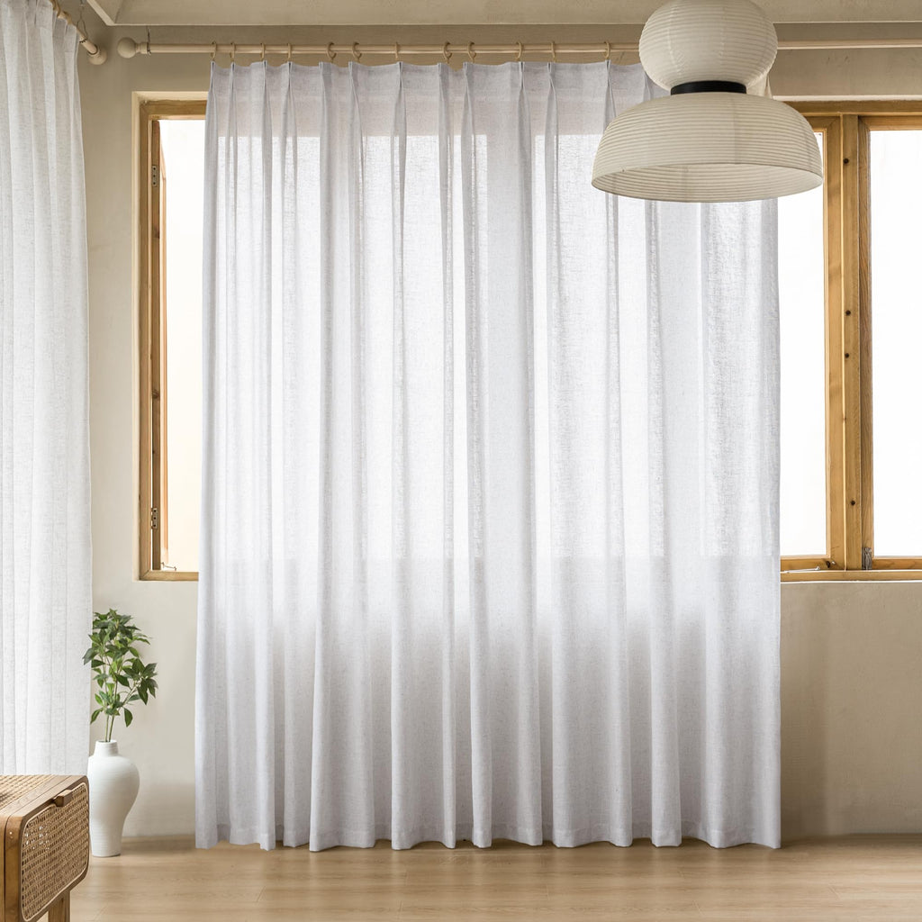 MAIHER Linen Textured Pleated Curtains 63 Inches Long for Living Room, Light Filtering Pinch Pleat Semi Sheer Drapes Curtains with Tieback and Hooks, Natural Linen (1 Panel, 54" W x 63" L)