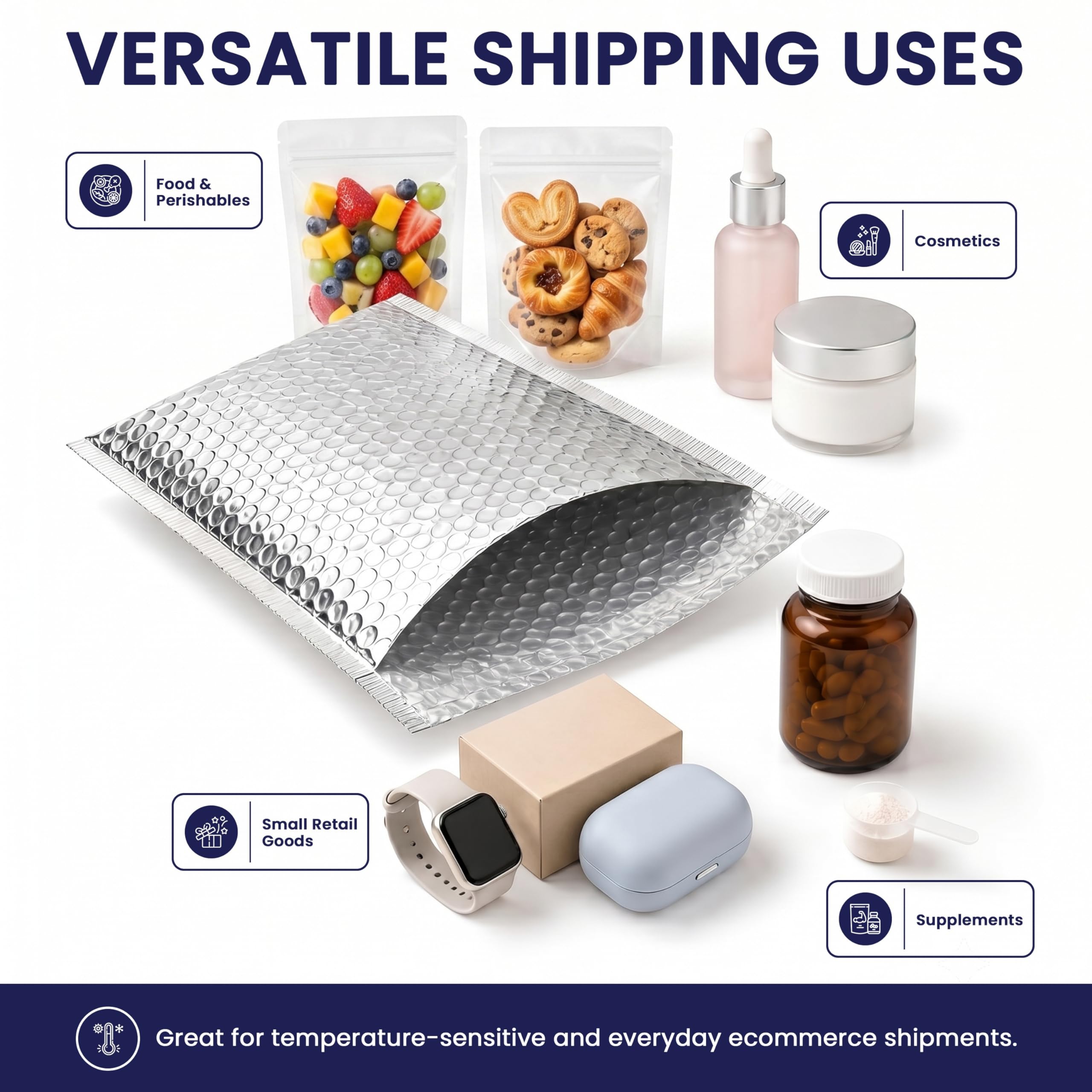 200-Pack Insulated Silver Thermal Bubble Mailers 6 x 7 - Waterproof Metallic Foil Self-Sealing Padded Envelopes for Cold Shipping, Perishables, Food, Cosmetics, Pharmaceuticals