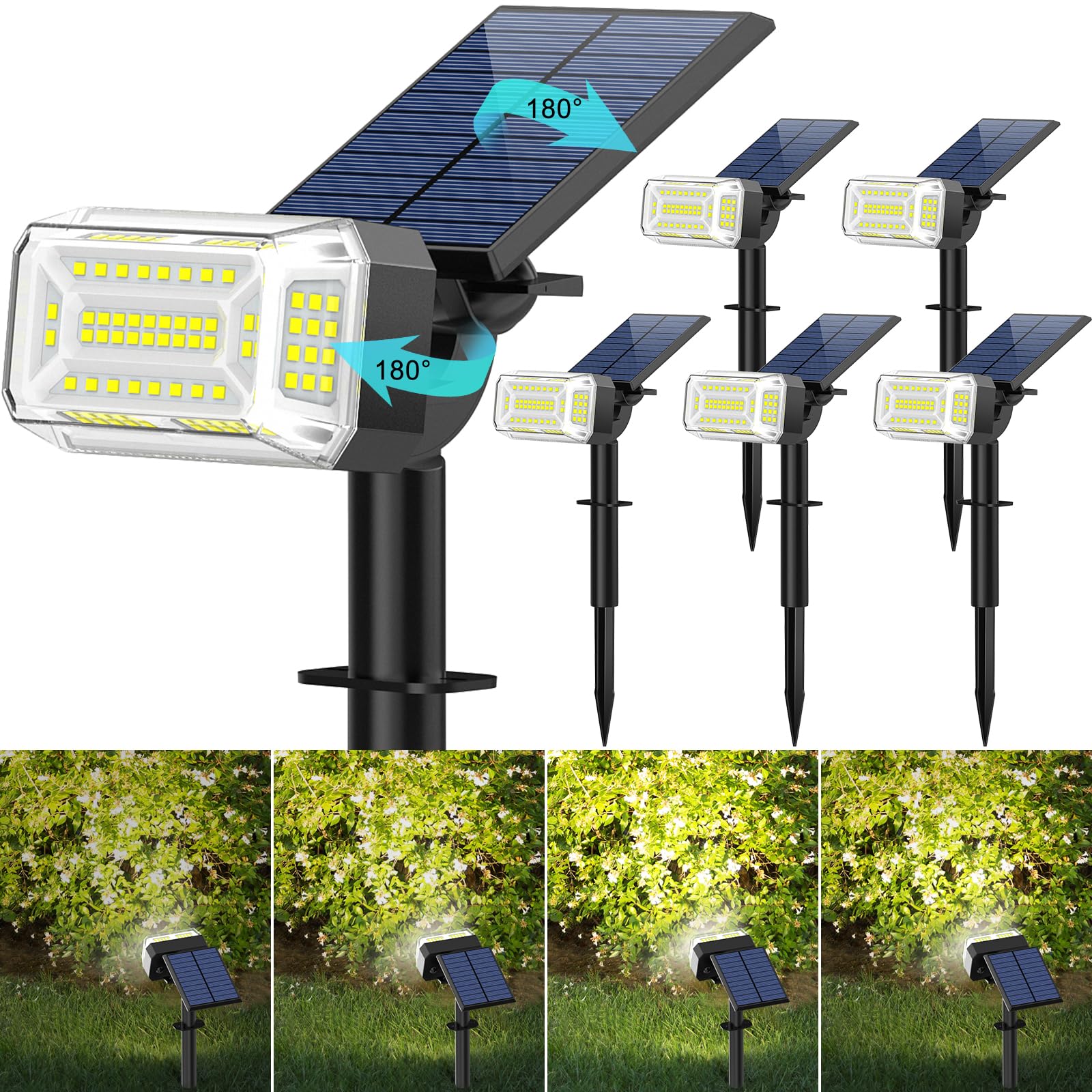 Solar Spot Lights Outdoor Waterproof IP65, 102 LEDs Solar Spotlights with Adjustable Light & Panel, [4 Modes/6 Pack] Landscape Flood Powered Lights for Outside Yard Garden Pathway(Warm White)