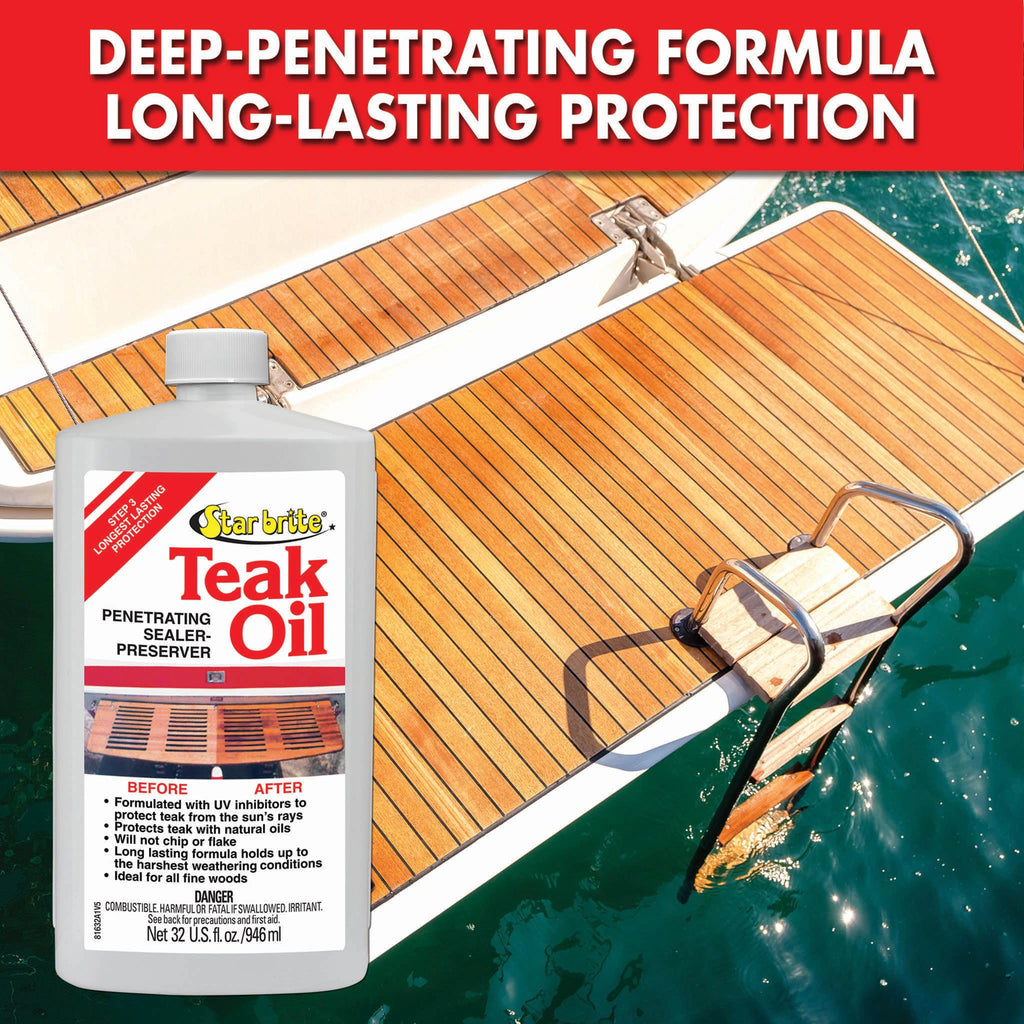 STAR BRITE Marine Grade Teak Oil - Long-Lasting, UV-Resistant Wood Sealer & Preserver With UV Protection for Boats, Outdoor Furniture & All Fine Wood