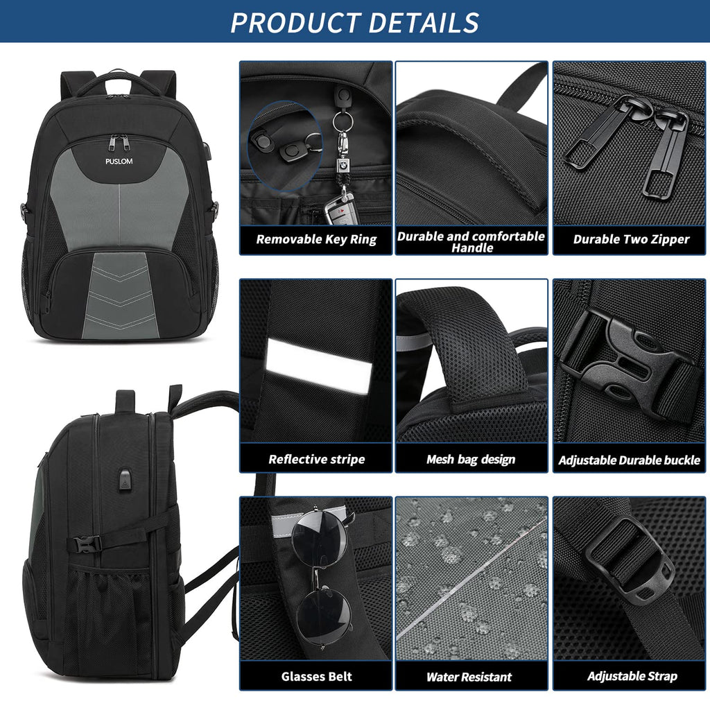 Extra Large Backpack for Men 55L,18.4Inch Travel Laptop Backpack with USB Charging Port Business Flight Approved Carry On Backpack,TSA Big Capacity Heavy Duty Computer Bag College Bookbag,Black