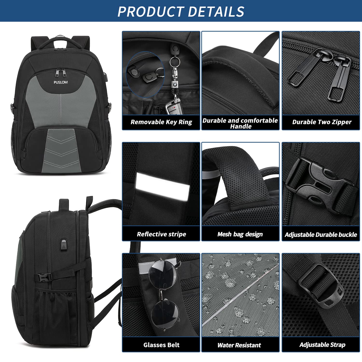 Extra Large Backpack for Men 55L,18.4Inch Travel Laptop Backpack with USB Charging Port Business Flight Approved Carry On Backpack,TSA Big Capacity Heavy Duty Computer Bag College Bookbag,Black