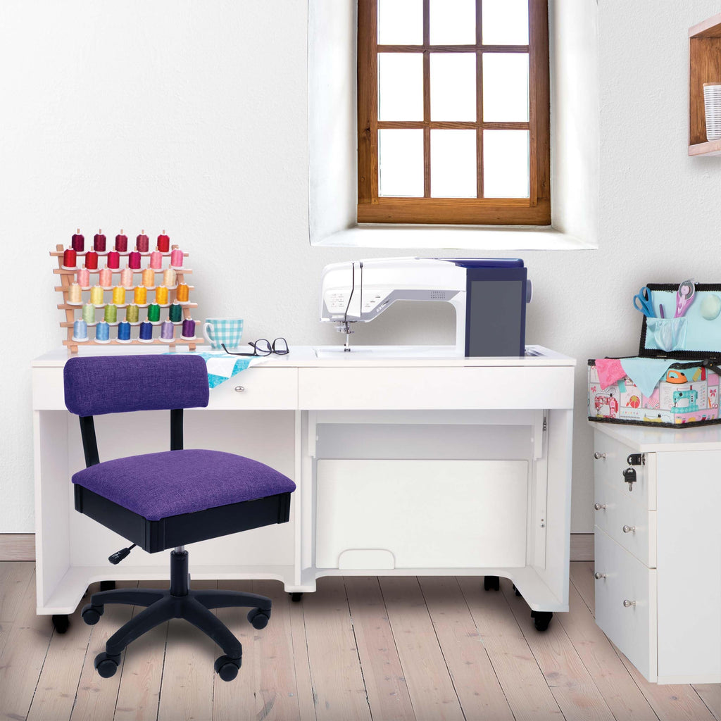 Arrow Sewing H8123 Adjustable Height Hydraulic Sewing and Craft Chair with Under Seat Storage and Solid Fabric, Lady Gray Fabric