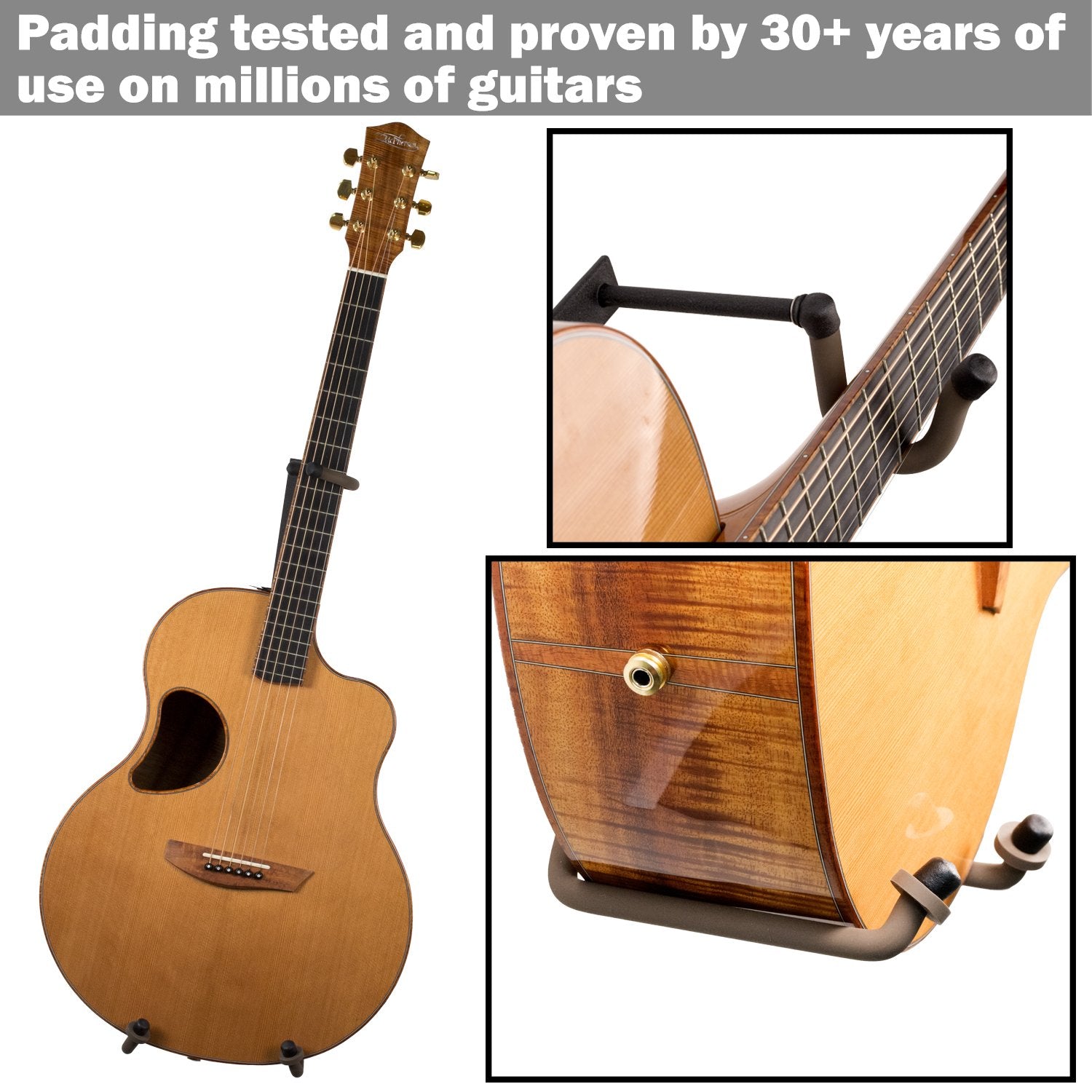 String Swing Guitar Holder Low-Profile Wide-Body for Horizontal Flat Wall Mount - 1 Piece Unit CC151-LPW-FW