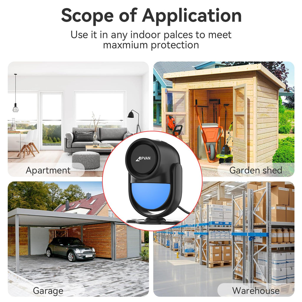CPVAN WiFi Motion Sensor Alarm, 125dB Smart PIR Motion Detector with Phone App Alerts, Wireless Indoor Home Security Alarm System with Remote, 2.4GHz WiFi, Black