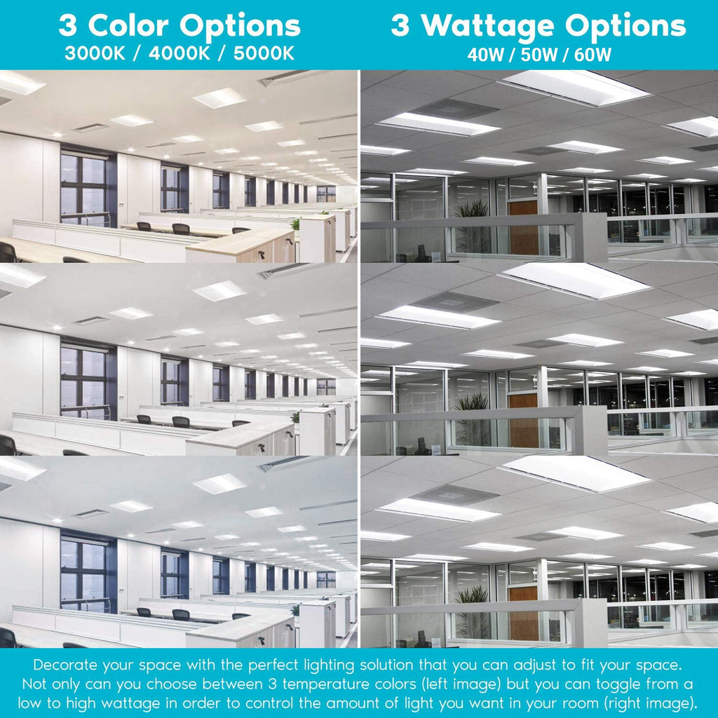 2x2 FT Center Basket LED Troffer Panel Light, 20/30/40W, 3 Color Options 3000K | 4000K | 5000K, Dimmable Drop Ceiling Lights, 2500/3750/5000 Lumens, Damp Rated, 120-277V, Premium (4 Pack)