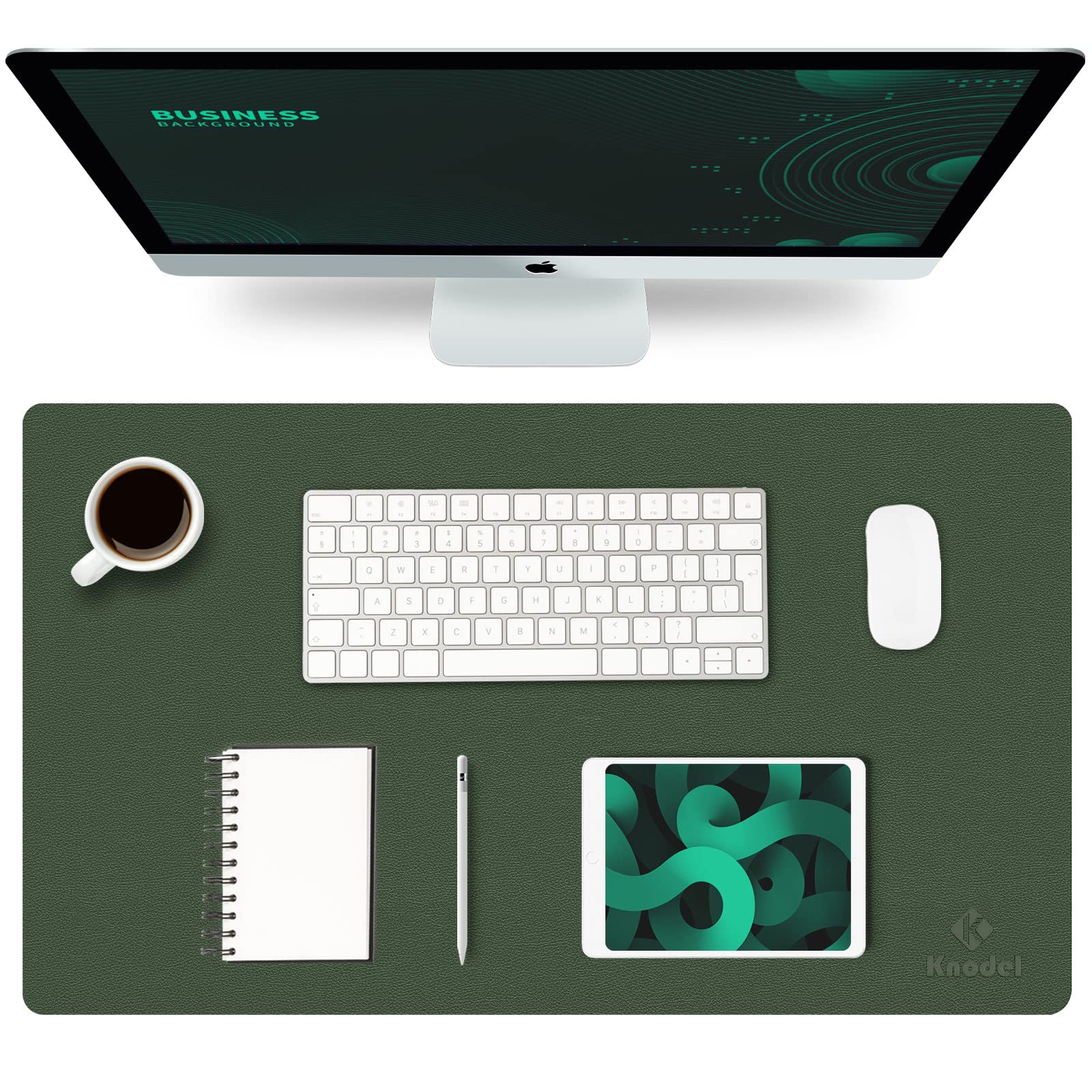 K KNODEL Small Office Leather Desk Mat, Mouse and Keyboard Pad, Computer and Laptop Mat, Desktop Protector and Cover, Writing Pad and Blotter (23.6"x13.8", Black)