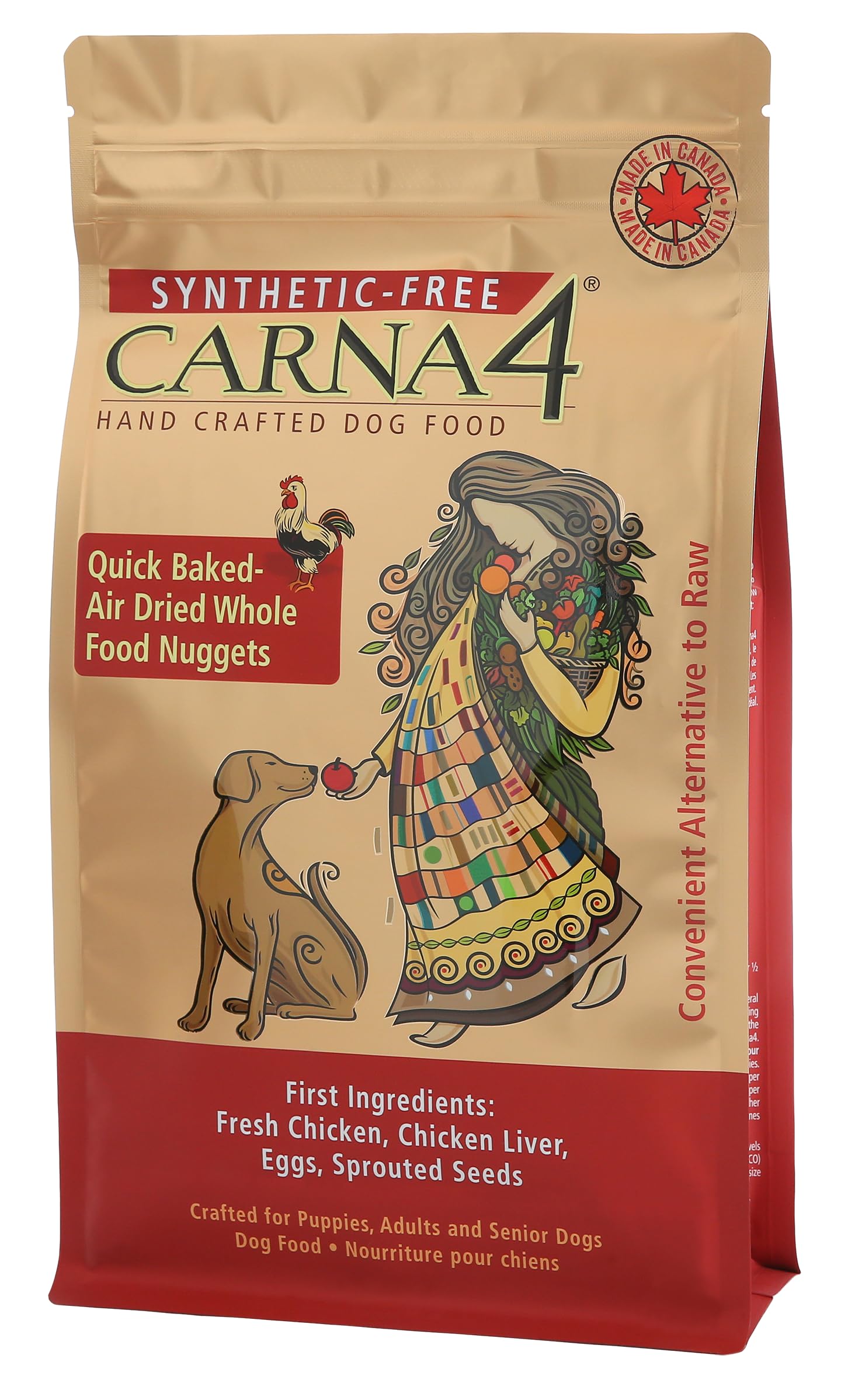 CARNA4 Air Dried Dog Food, Chicken Recipe, Quick Baked Whole Food Nutrition with Sprouted Seeds, Natural Probiotics & Enzymes, No Synthetics - 3 Pound