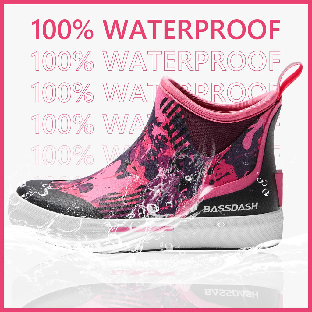 BASSDASH Womens 4.5” Waterproof Deck Ankle Rain Boots Anti-Slip Neoprene Rubber Garden Fishing Boots