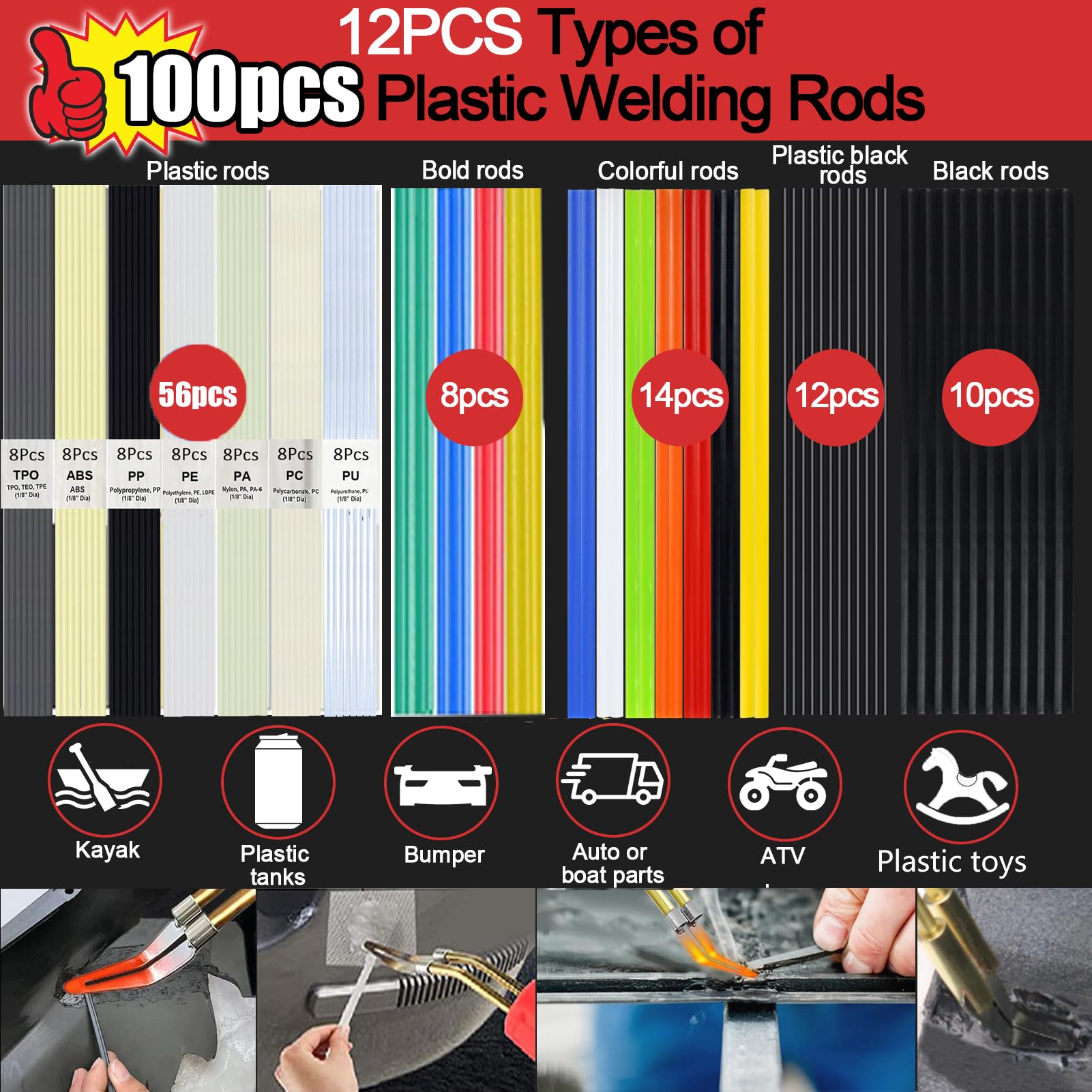 Upgraded 220W Plastic Welder, 2 in 1 Plastic Welding Repair Welder Kit 1000PCS Hot Stapler Soldering Gun with 100PCS Plastics Welding Rods Car Bumper Repair Kit for Most Plastics(Black)